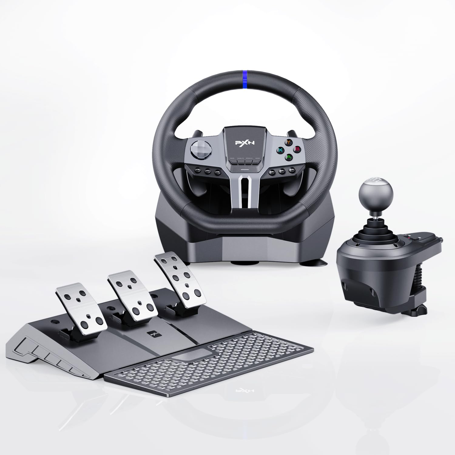پدال‌ها و فرمان بازی Pxn Pc Steering Wheel Gaming، V9 Gen2 Racing Wheel، با سیم و 270/900 درجه شبیه‌سازی ماشین با مجموعه 3 پدال و شیفتر برای کامپیوتر، پلی‌استیشن ۴، پلی‌استیشن ۳، ایکس‌باکس وان، سریز X/S، سوییچ