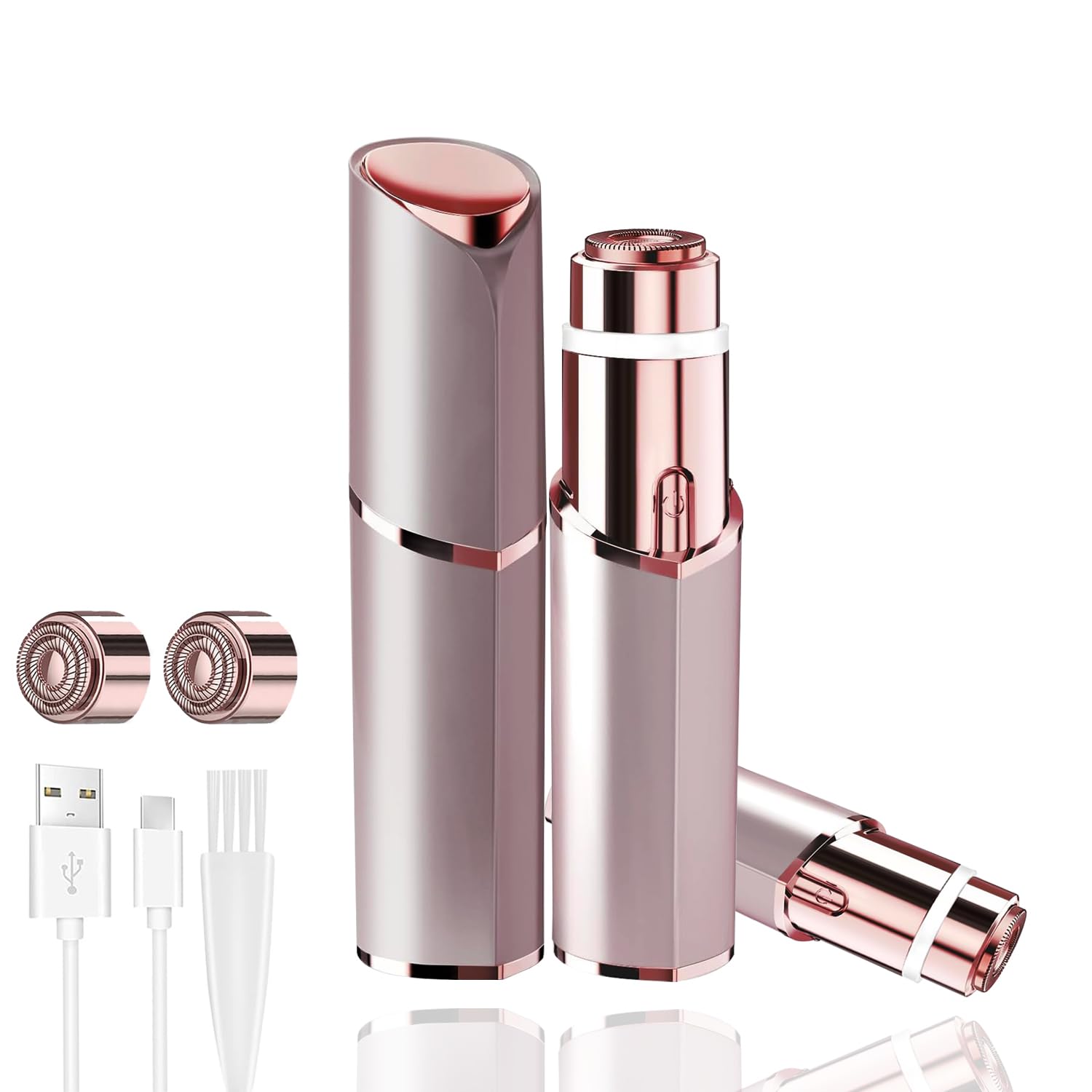 ریش تراش زنانه شارژی USB برای حذف موهای بی درد، تراش مو قابل حمل و الکتریکی برای حذف موهای بالایی لب ها، شامل ۲ عدد سری جایگزین برای لب، سیاه مو و زانو (رنگ طلایی صورت)