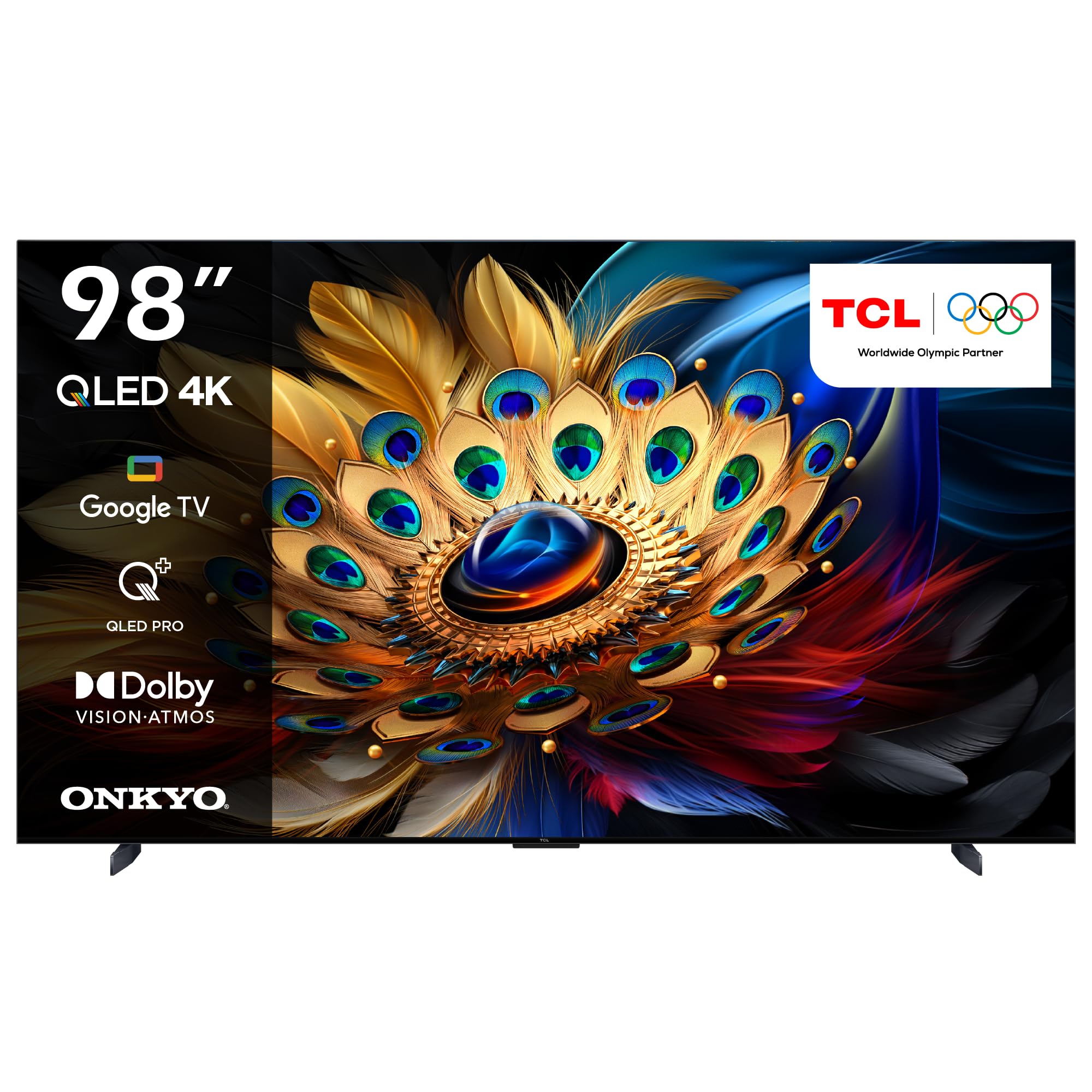 تلویزیون TCL 98 اینچ 4K QLED Pro HDR 10+ با سیستم هوشمند Google TV، فناوری Dolby Vision Atmos، VRR 144Hz + DLG 240Hz، ONKYO 2.1 کاناله، طراحی باریک و یکپارچه Uni-body مدل 98C655 (سال 2024)، رنگ مشکی
