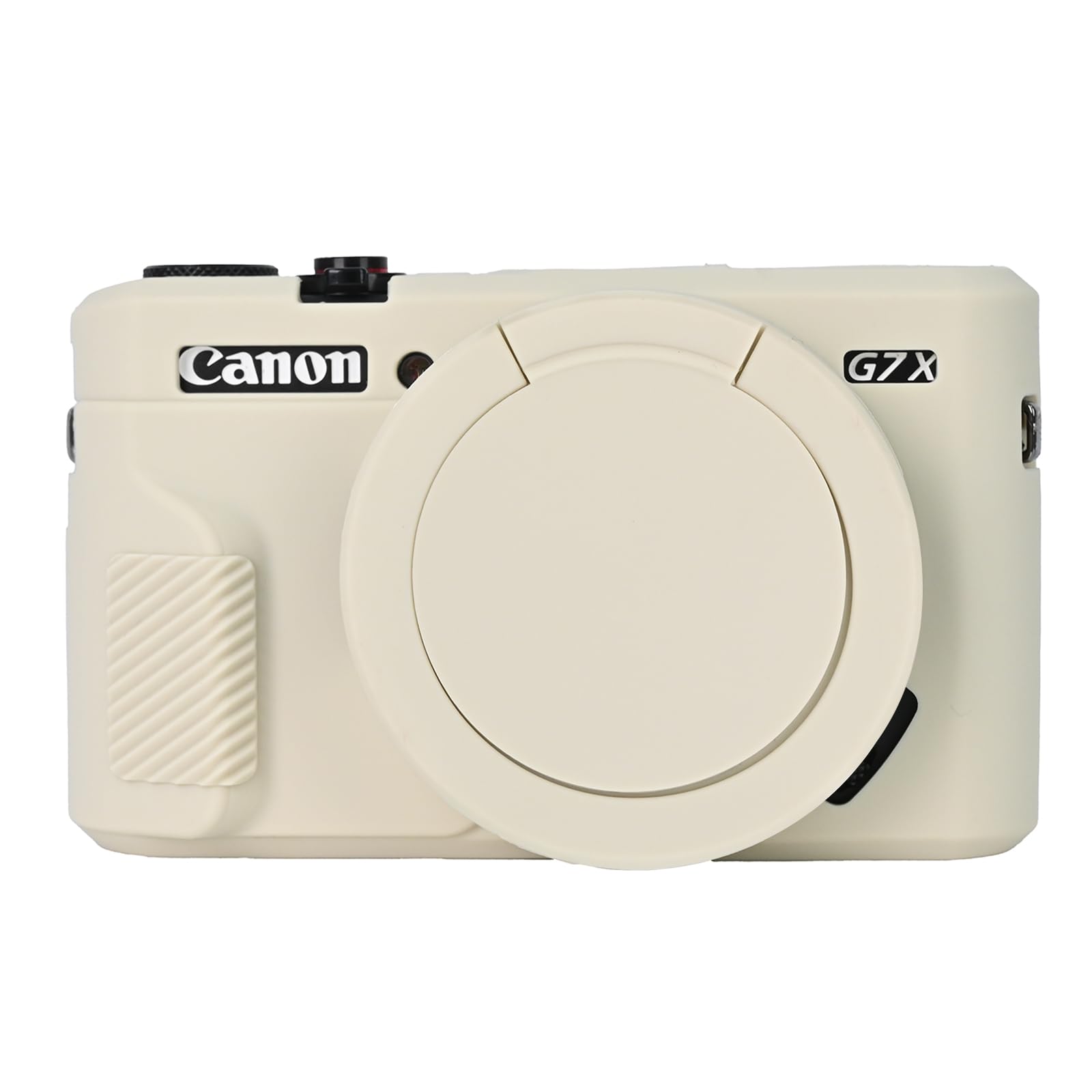کیس اسواری Easy Hood G7X Mark II، کیس محافظ برای دوربین دیجیتال Canon Powershot G7X Mark II، قابل جدا شدن درب لنز، کاور سیلیکونی دوربین نرم، پوشش ضد ضربه بدنه از لاستیک- بژ بژ با کاور لنز
