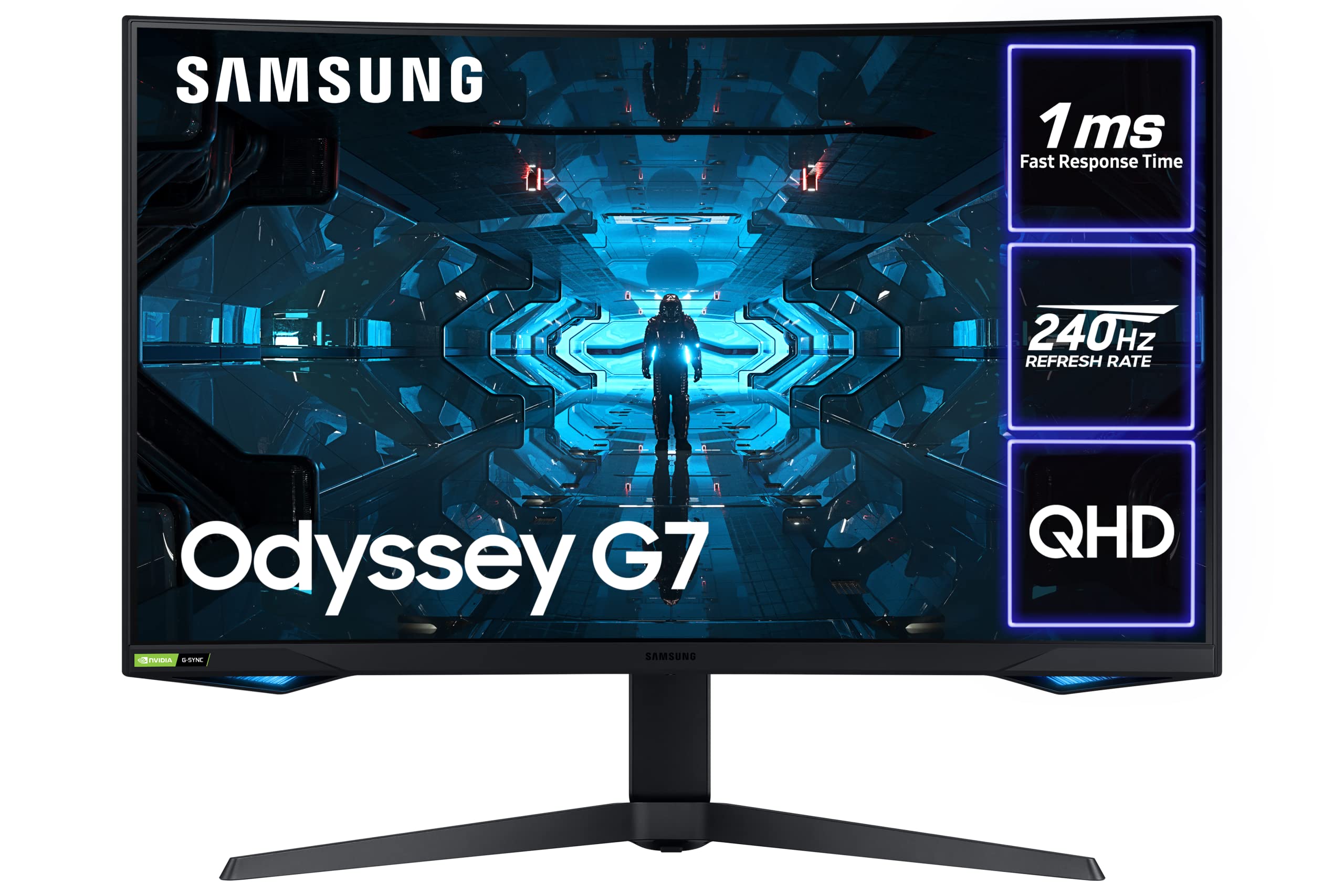 صفحه نمایش انحنا دار گیمینگ Samsung Odyssey G7 LC27G73TQSRXXU 27 اینچ، 1000R - 240Hz، 1ms، 1440p QHD، Gsync، QLED، HDR600، HDMI، Displayport، USB (تجدید شده) 27 اینچ، 240Hz 27 اینچ