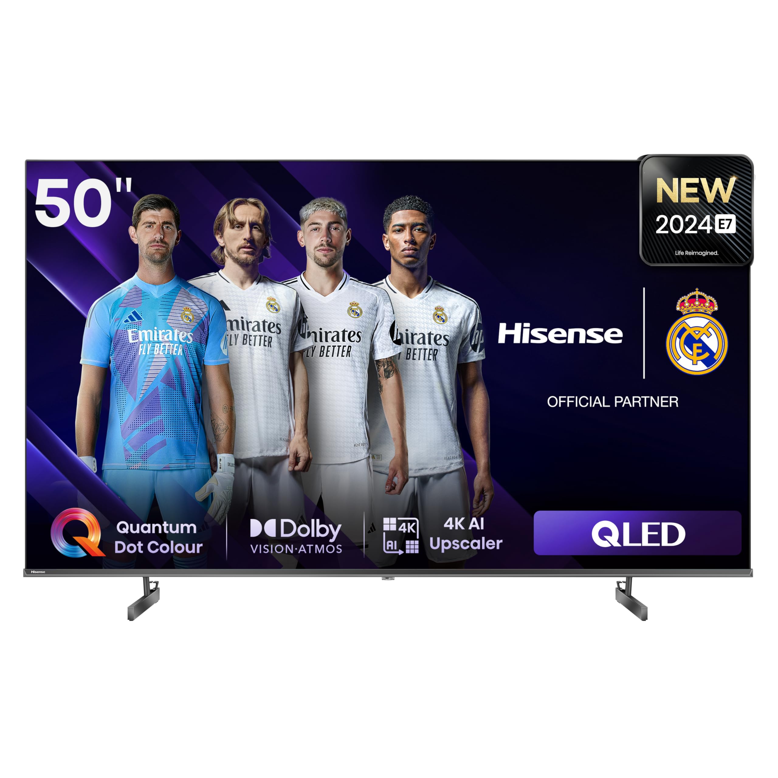 تلویزیون هوشمند QLED با ابعاد 50 اینچ ایسنس E7N- رنگی کوانتوم دات، تصویر هوشمند، دولبی ویژن، دولبی آتموس، به اشتراک گذاری با تلویزیون، کنترل صوتی، حالت فیلمساز، یوتیوب، نتفلیکس، دیزنی+ و شاهد، مدل 50E7N (نسخه 2024 امارات) تنها تلویزیون 50 اینچی 4K QLED سری E7