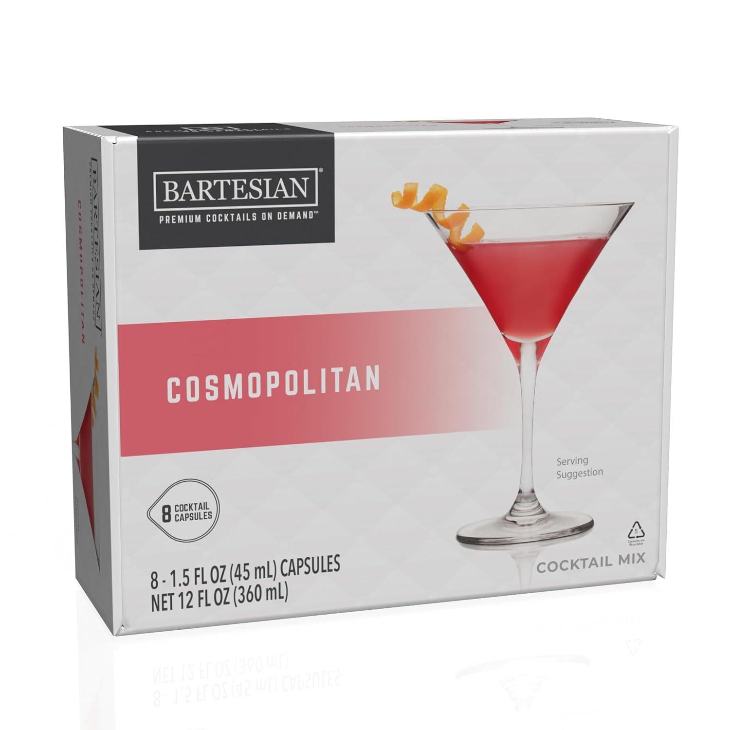 مخلوط کوکتل Bartesian Cosmopolitan - مواد مخلوط کننده برای کوکتل وودکا - کپسول‌های نوشیدنی برای ماشین کوکتل Bartesian - مخلوط کننده بدون الکل برای مخلوط با اسپیریت‌ها - مجموعه‌ای از ۸ کپسول