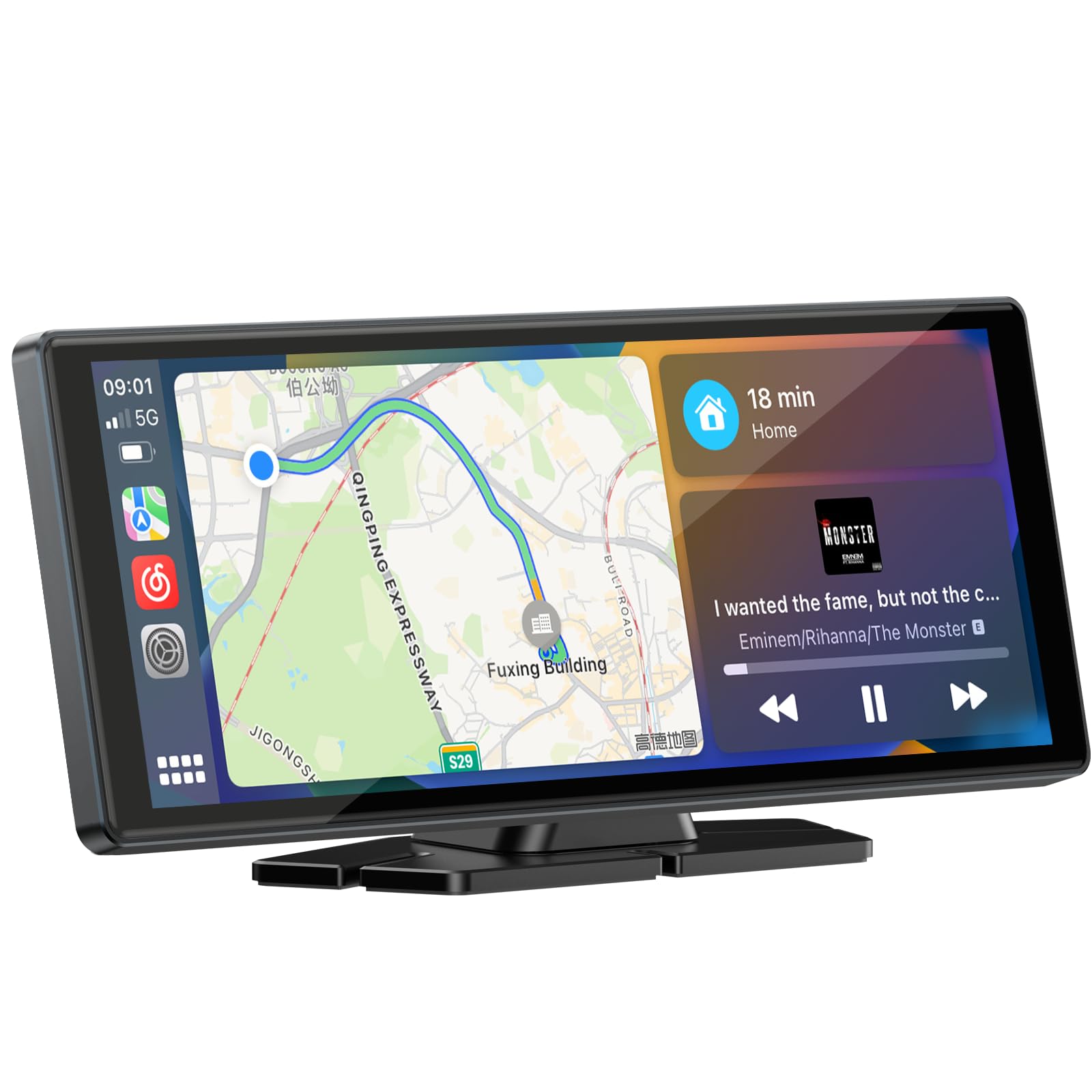 صفحه نمایش بی‌سیم LAMTTO 9.26 اینچی برای خودرو سازگار با Apple CarPlay و Android Auto. استریو حمل‌ونقل قابل حمل با پیش‌برنامه نویگیشن GPS، بلوتوث، اشتراک آینه، پخش رانندگی، صفحه لمسی برای تمامی وسایل نقلیه RC16D