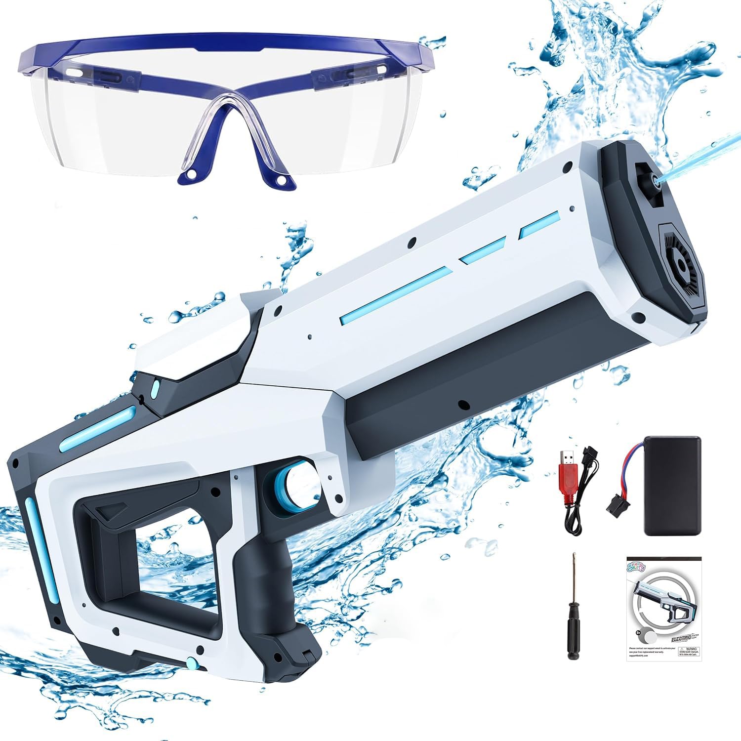 Moonmen Electric Water Guns for Adults Kids, Automatic Suction Water Gun with Waterproof Design & 25-32Ft Shooting Range, Summer Swimming Pool Beach Outdoor Party Toys (White)
