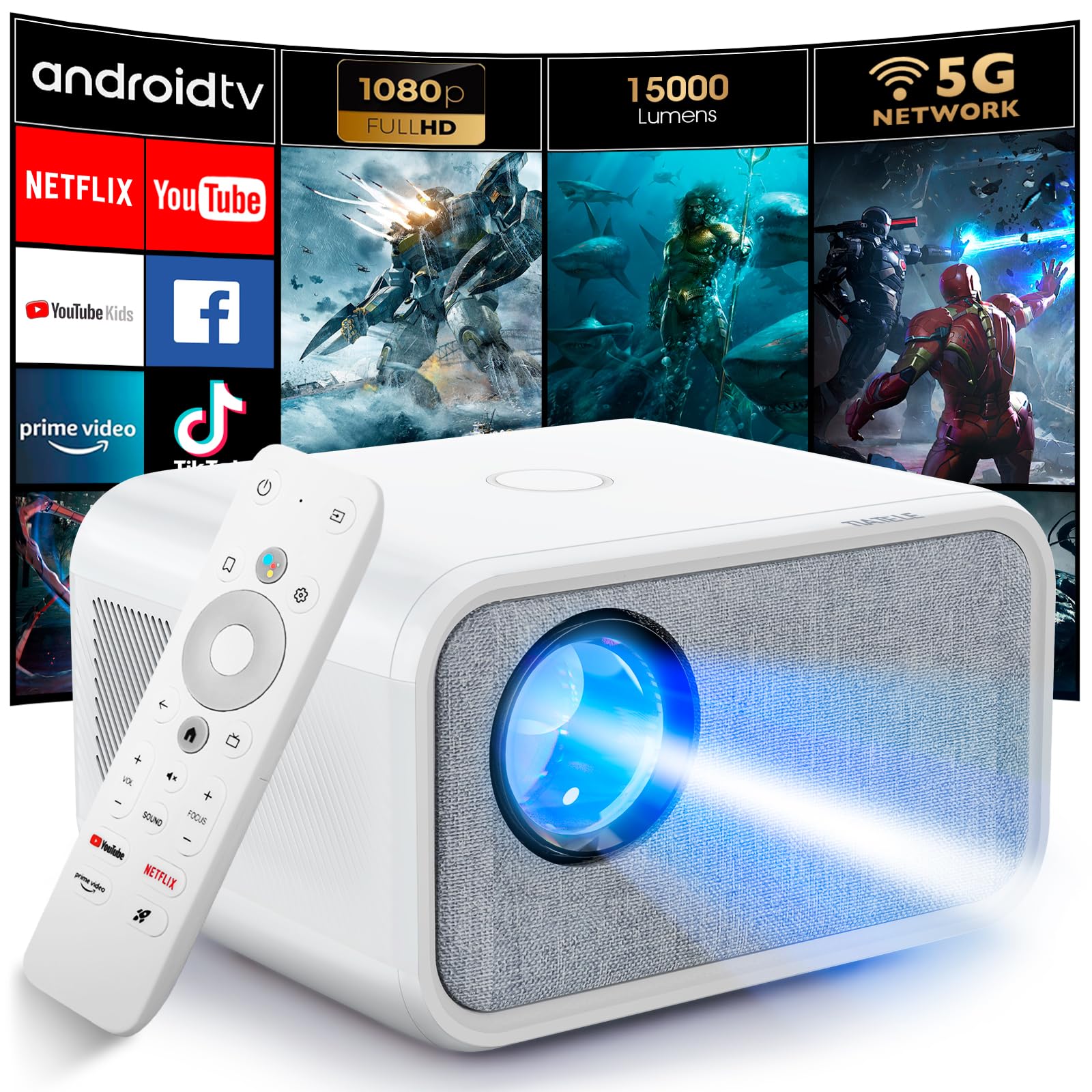 پروژکتور هوشمند با لایسنس Netflix وifi و بلوتوث Turkey Tele 4k supported 450ANSI proyector for Home &Bedroom Compatible Phone / Laptop، Chromecast 8000+ Apps google play store
