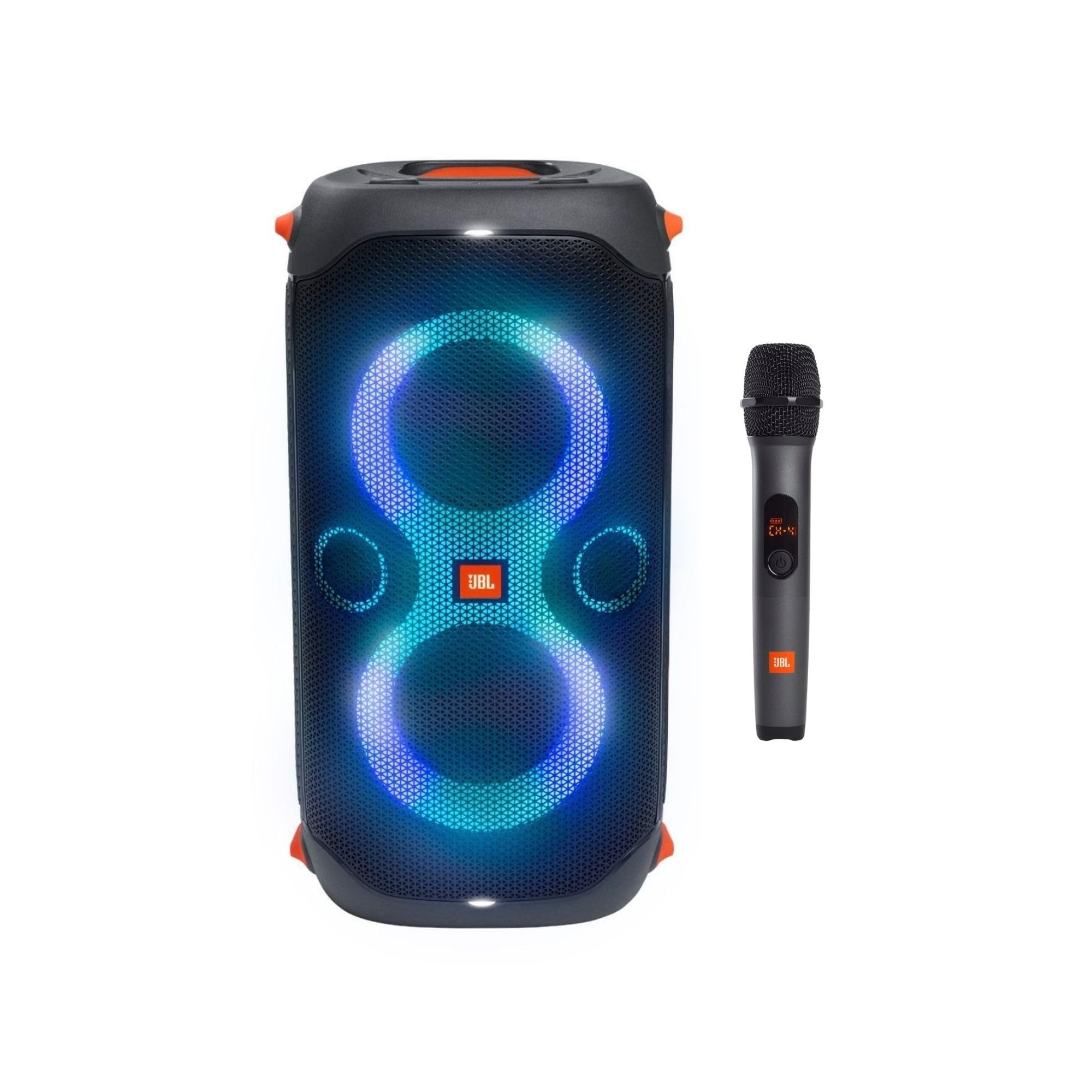 اسپیکر باندل JBL Party Box 110 و میکروفن بی‌سیم با اثر نور LED، قدرت 160 وات، پخش 12 ساعته، ضدآب IPX4 - مشکی