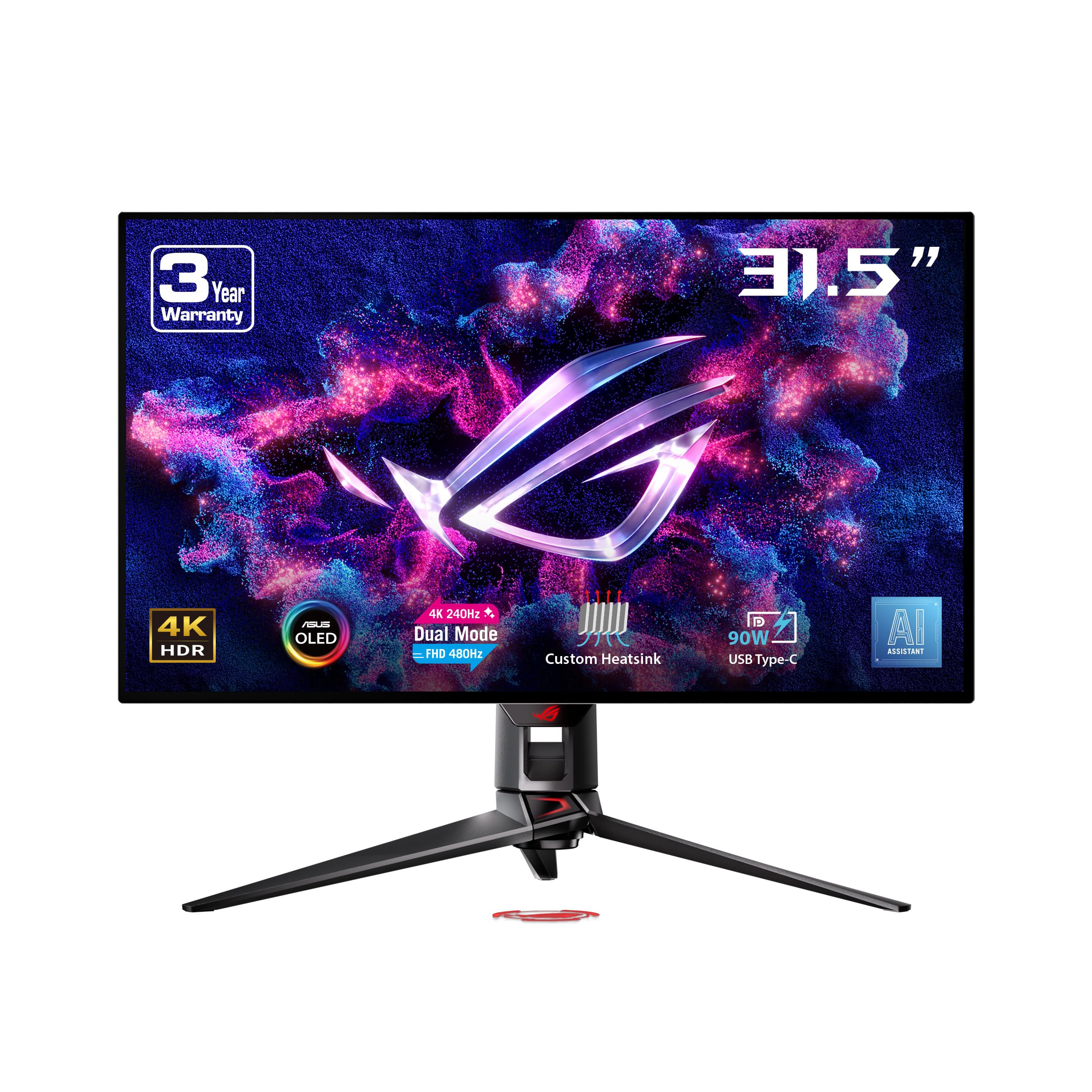 مانیتور بازی ASUS ROG Swift 32 اینچ 4K OLED (PG32UCDP) - WOLED، حالت دوگانه (4K 240Hz، FHD 480Hz)، 0.03 میلی‌ثانیه، سازگار با G-SYNC، سرنگ خنک کننده سفارشی، بازی هوش مصنوعی، 99٪ DCI-P3، رنگ 10 بیتی واقعی، USB-C 90 وات، گارانتی 3 ساله، 32" OLED حالت دوگانه (4K 240Hz / FHD 480Hz) G-SYNC