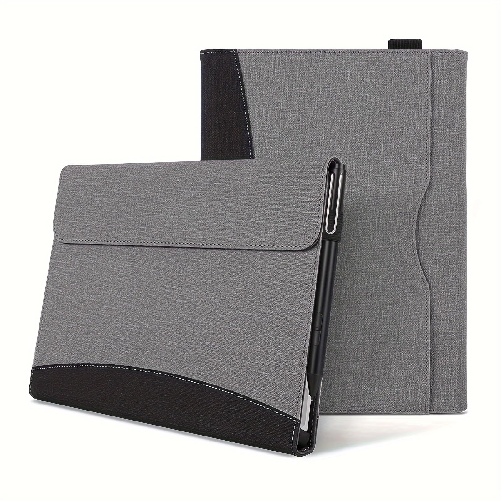 کیس مد فشن از چرم PU برای محافظت از Surface Pro 11 / 10/9 13 اینچ، با دارنده قلم کیس قرار دادنی تبلت نرم TPU محافظت کامل، مشکی + خاکستری Pro 11 / 10/9-13" مشکی + خاکستری