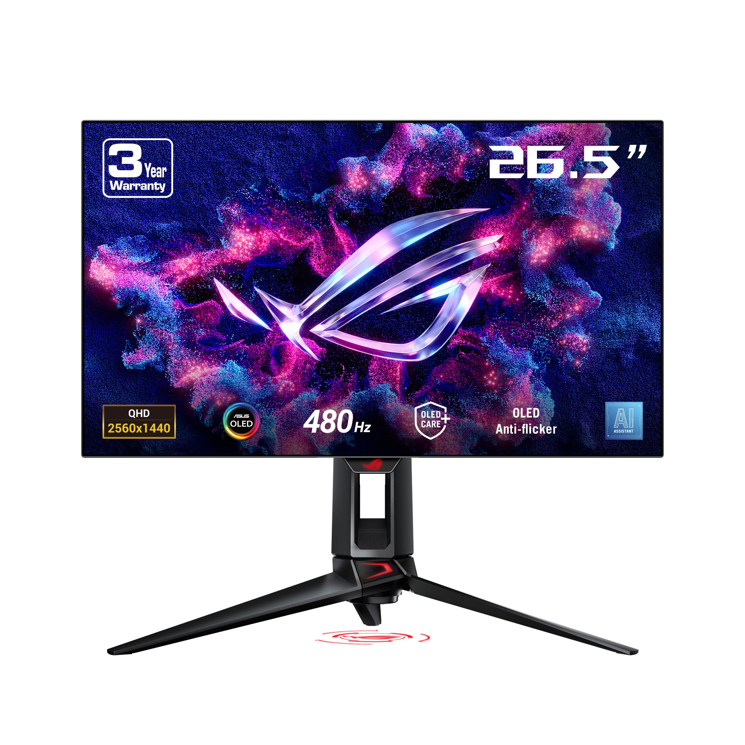 مانیتور بازی ASUS ROG Swift OLED 27 اینچ 1440P (PG27AQDP) - WOLED، QHD، 480Hz، 0.03 میلی‌ثانیه، سازگار با G-SYNC، خنک‌کننده سفارشی، دستیار هوش مصنوعی، DisplayHDR400 True Black، 99٪ DCI-P3، True 10-bit، DisplayWidget 27 اینچ OLED QHD 0.03 میلی‌ثانیه 480Hz G-SYNC True 10-bit
