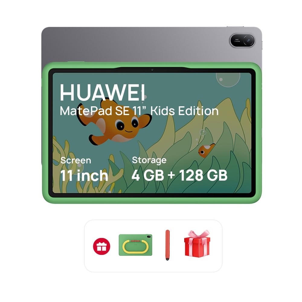 تبلت کودکان HUAWEI MatePad SE، صفحه نمایش با راحتی بینایی 11 اینچی، باتری با ظرفیت بزرگ، 4 گیگابایت + 128 گیگابایت، گوشه کودکان، کنترل والدین، وای فای، کاور ارسالی، رنگ خاکستری نبولا + بسته نبولا خاکستری به صورت رایگان