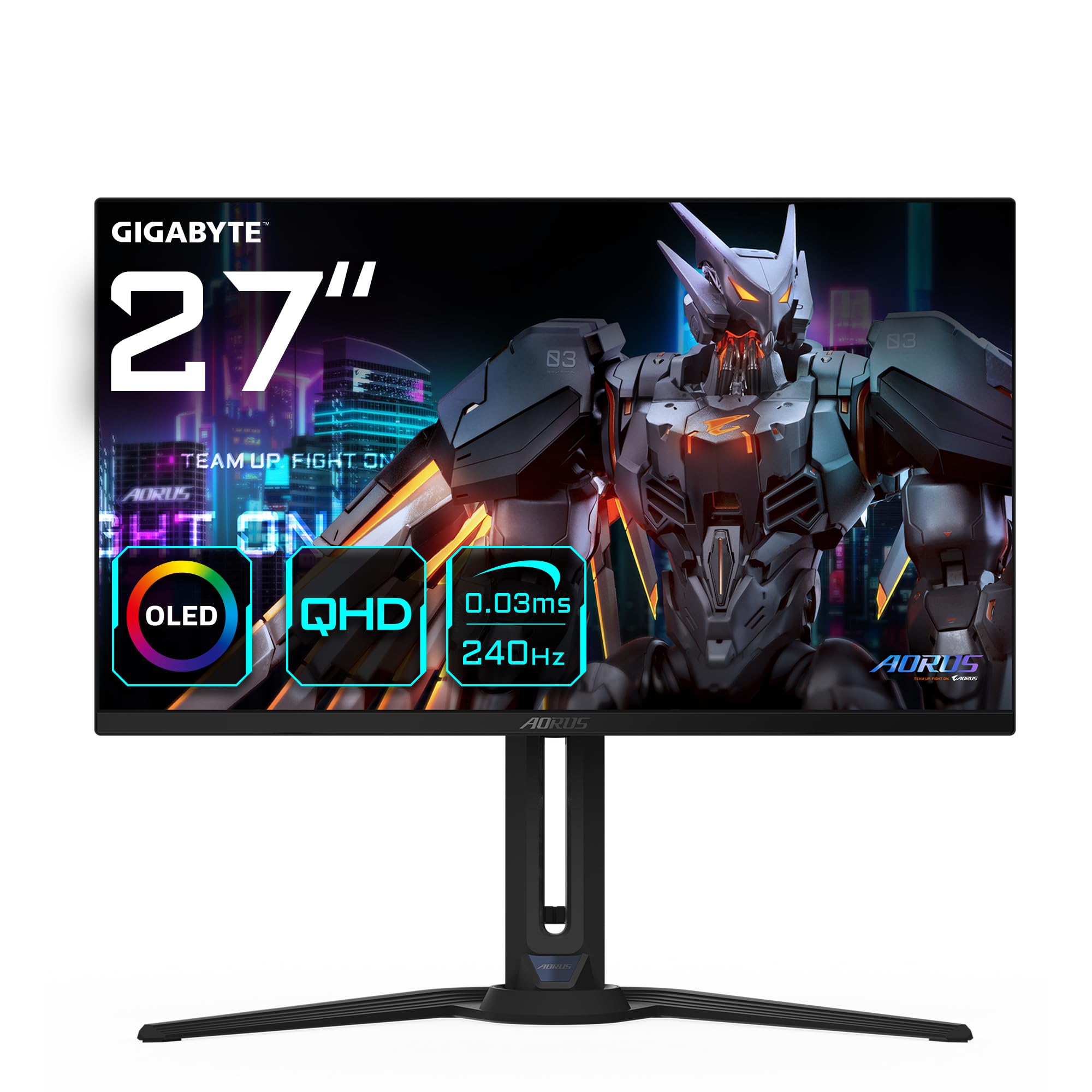 مانیتور بازی گیگابایت AORUS FO27Q2 OLED 27 اینچ - ۲۵۶۰ در ۱۴۴۰، ۲۴۰Hz، ۰.۰۳ms، KVM، ۲۵۰ cd/m²، FreeSync Premium Pro، DisplayHDR True Black ۴۰۰، HDMI ۲.۱ ۲۷ اینچ QHD ۲۴۰Hz
