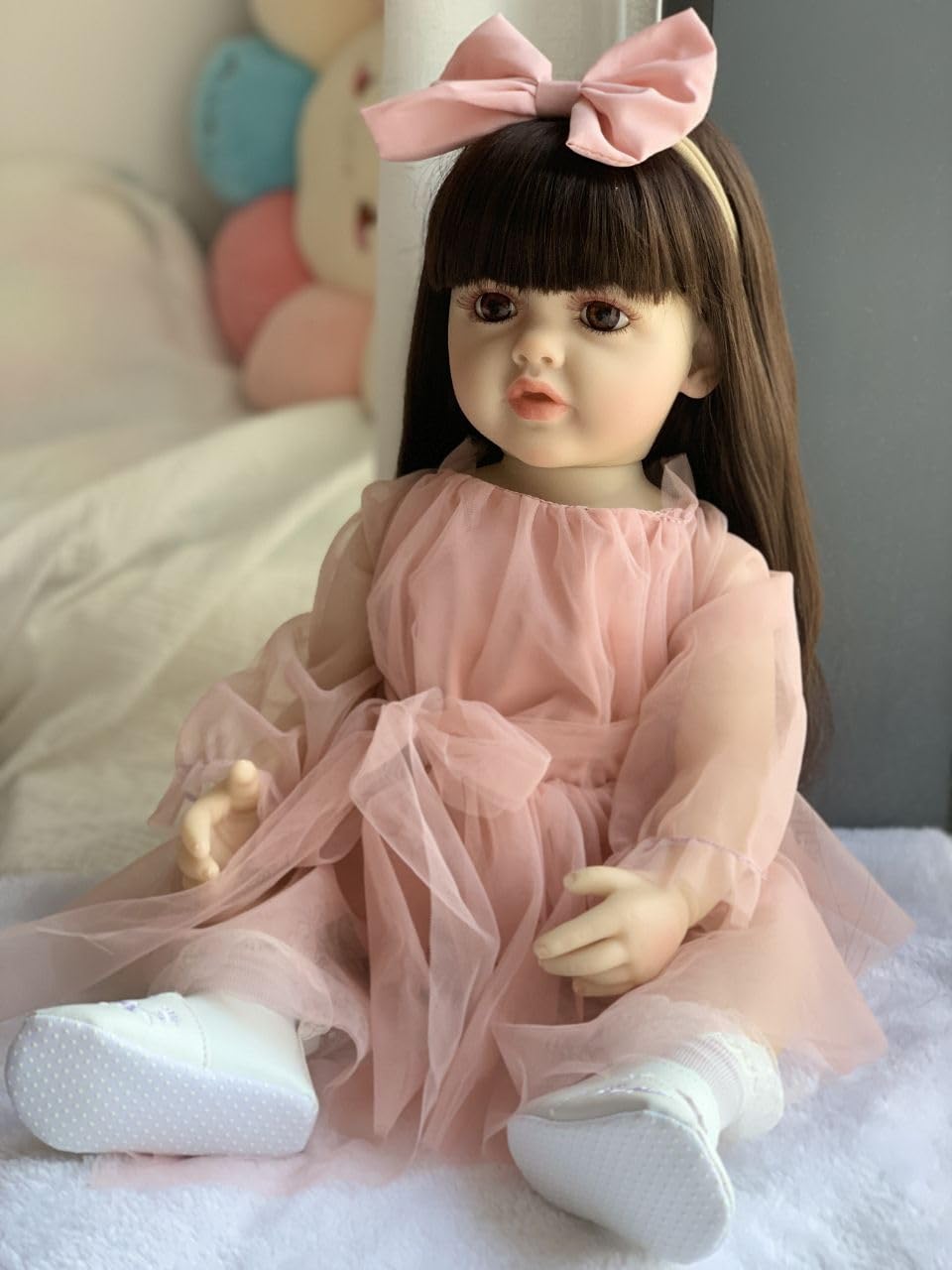عروسک نوزاد نانو کلاسیک 22 اینچ سینتتیک ریبورن با بدن نرم از جنس سیلیکون کامل، شبیه نوزاد واقعی، دختربچه اسباب‌بازی - مدل CH1 (صورتی)