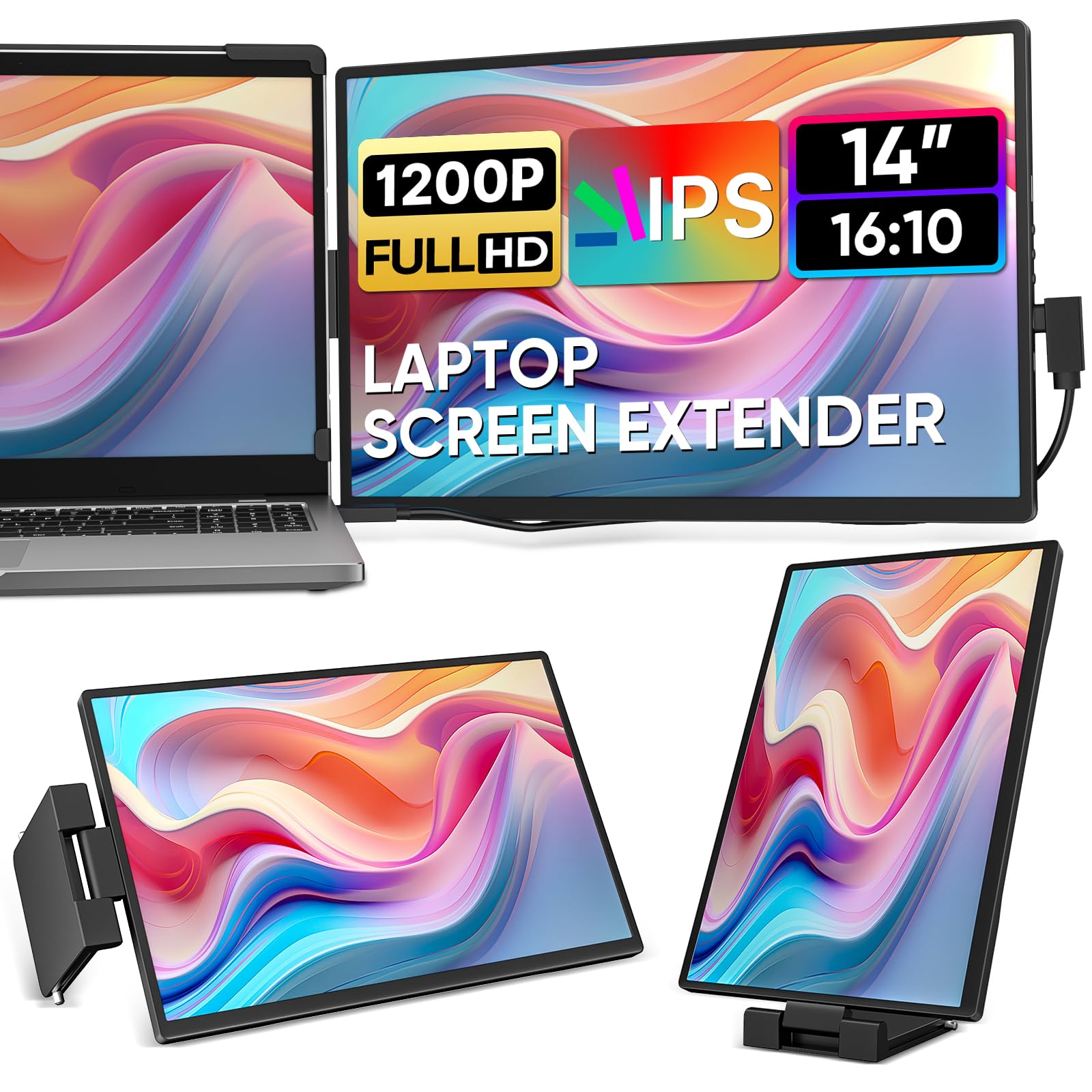 نمایشگر خارجی قابل حمل Dopesplay Laptop Screen Extender، 1200P 14 "IPS FHD برای لپ تاپ، Plug & Play، نمایشگر دوگانه برای لپ تاپ های 14-17 اینچی، سازگار با مک، ویندوز،