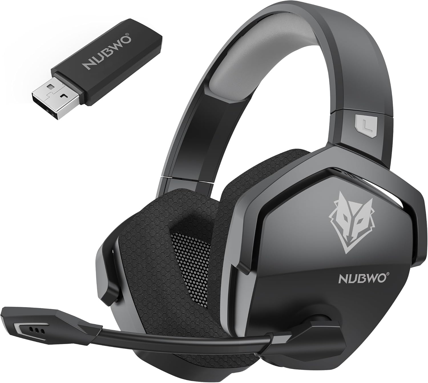 هدفون بازی بی‌سیم NUBWO G06 برای کامپیوتر / PS5 / PS4 / NS / موبایل، 2.4 گیگاهرتز + 5.3 بلوتوث، هدفون بی‌سیم با میکروفون کیفیت صدای 7.1 بدون افت کیفیت پایین، با بیش از 100 ساعت عمر کارکرد مداوم خاکستری-خاکستری