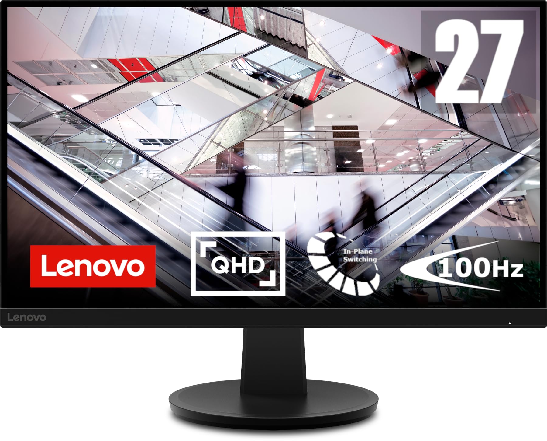 مانیتور Lenovo N27q 27 اینچی IPS QHD 100Hz 4ms با فناوری Eyesafe، DisplayPort، HDMI 2.1 TMDS، HDR10، پایه قابل تنظیم - مشکی