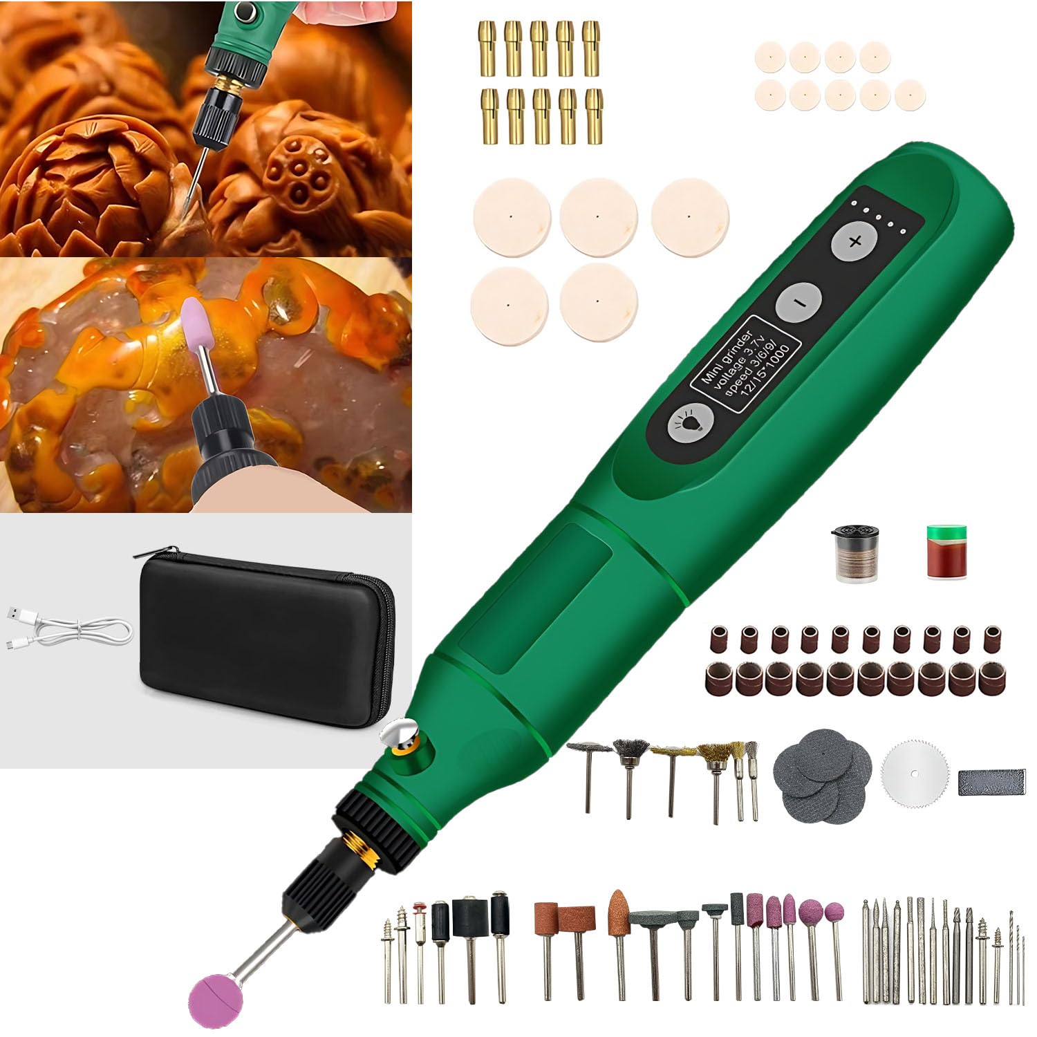 Gluckluz Rotary Tool Kit with 150pcs Accessory Cordless 5 Speed Adjustable Wireless Engraving Carving Power Tool with LED Light for Grinding Sanding Crafting Cutting DIY (USB Charging)