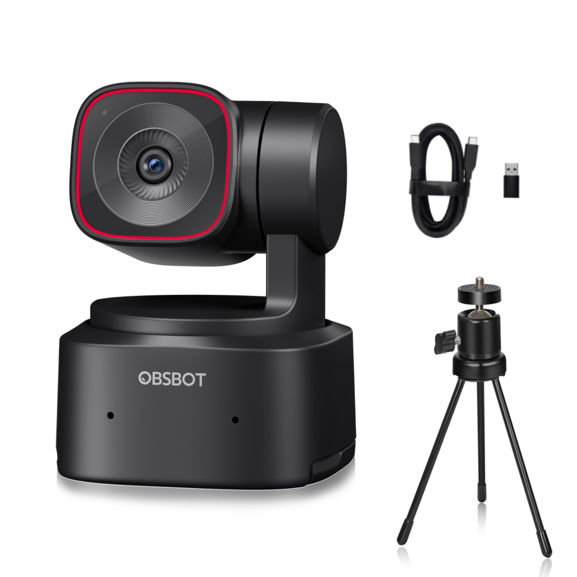 دوربین OBSBOT Tiny 2 Lite، PTZ 4K با رزولوشن 1080P@60fps HDR، دوربین کامپیوتری با ردیابی هوش مصنوعی، میکروفن با کاهش نویز هوش مصنوعی، تراپود، کنترل با حرکات دست، فوکوس خودکار، قابلیت پخش و بدون نیاز به نصب، ایده‌آل برای بازی یا استریمینگ