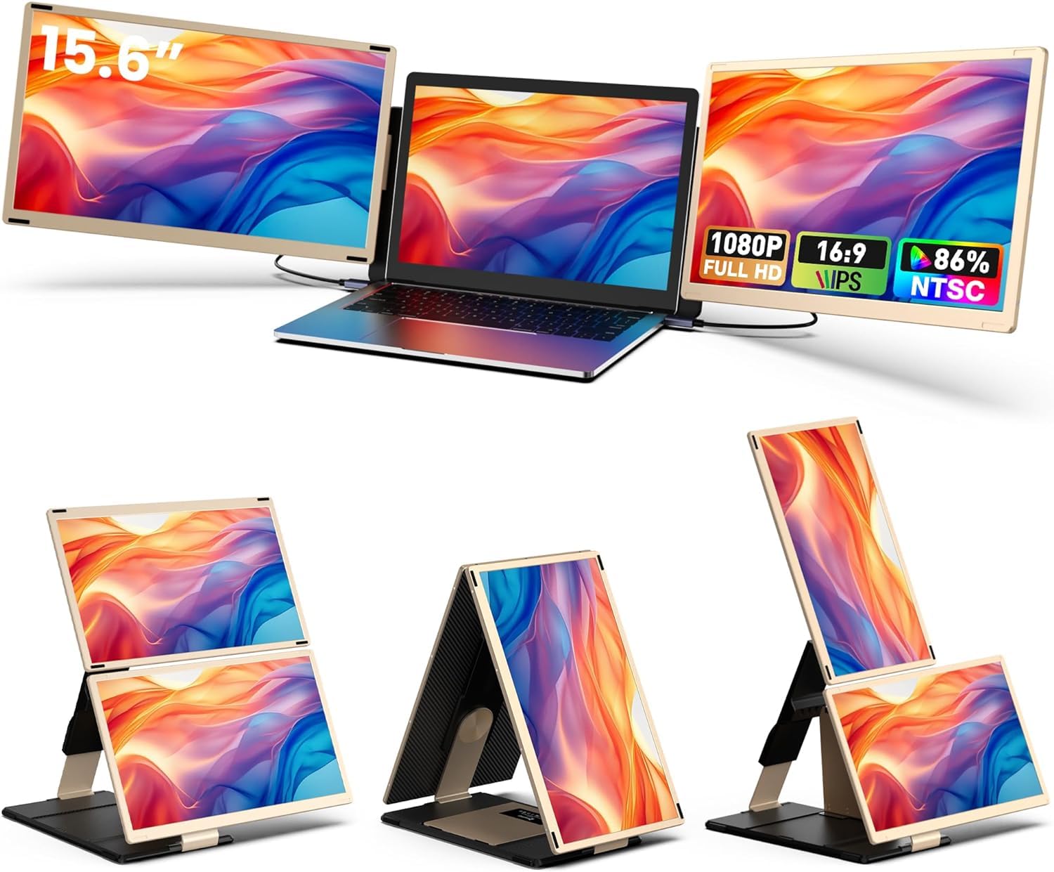 مانیتور قابل حمل V2COM 15.6 اینچ با وضوح تصویر FHD 1080P، دارای 80٪ NTSC، همراه با Hub USB HDMI، قابل اتصال به مک، ویندوز، کروم، آندروید، مناسب برای لپتاپ‌های سازگار S6