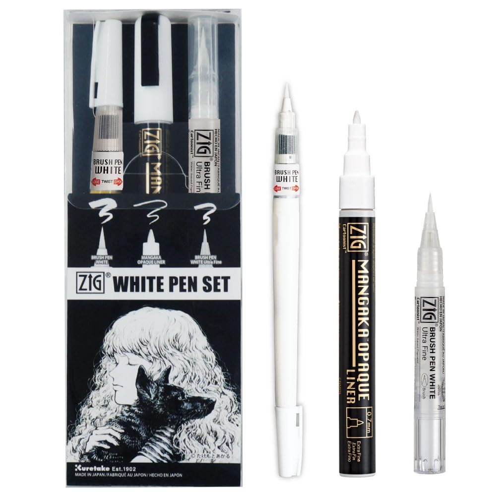 مجموعه 3 تایی خودکار Kuretake ZIG INKTOBER SPECIAL، مجموعه خودکار سفید ZIG، مجموعه 3 تایی IKTB-24/3V (مجموعه خودکار سفید)