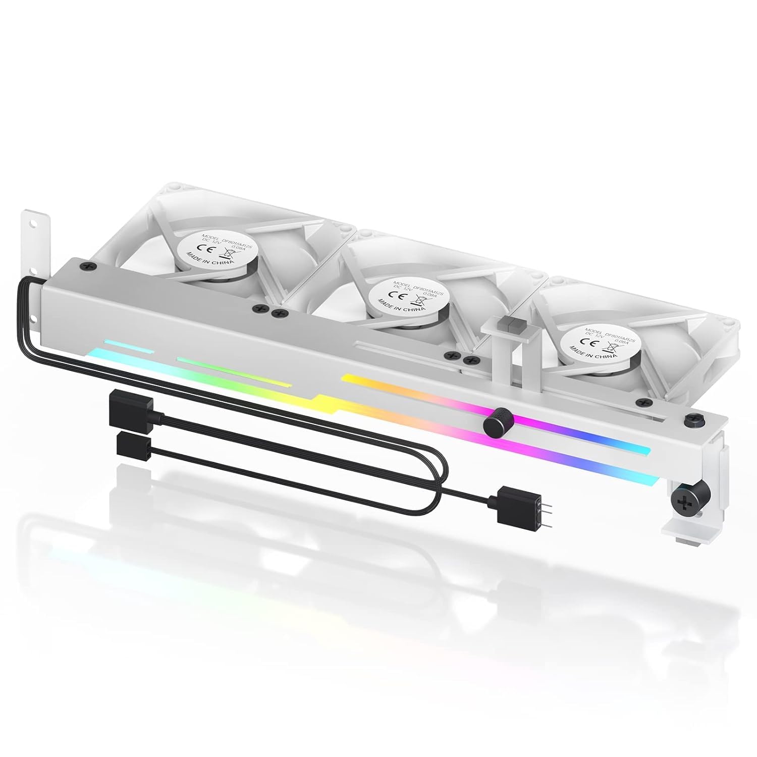 مولفه گرافیکی کارت NALACAL، دارای ARGB 5 ولت 3 پین LED و سه فن 80 میلیمتری، نگهدارنده گرافیکی کارت LED RGB، سردکننده GPU نصب آسان (سفید)