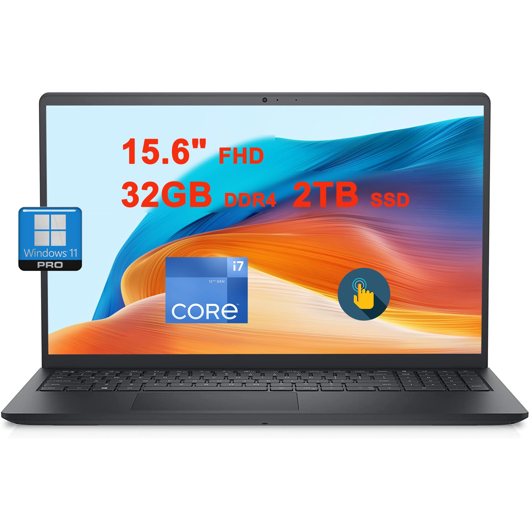 لپ تاپ تجاری Dell Inspiron 15 3520 | 15.6" FHD Anti-Glare Multi-Touch | اینتل 10-هسته ای i7-1255U | 32GB DDR4 2TB SSD | دوربین FHD ویندوز 11 پرو رنگ مشکی