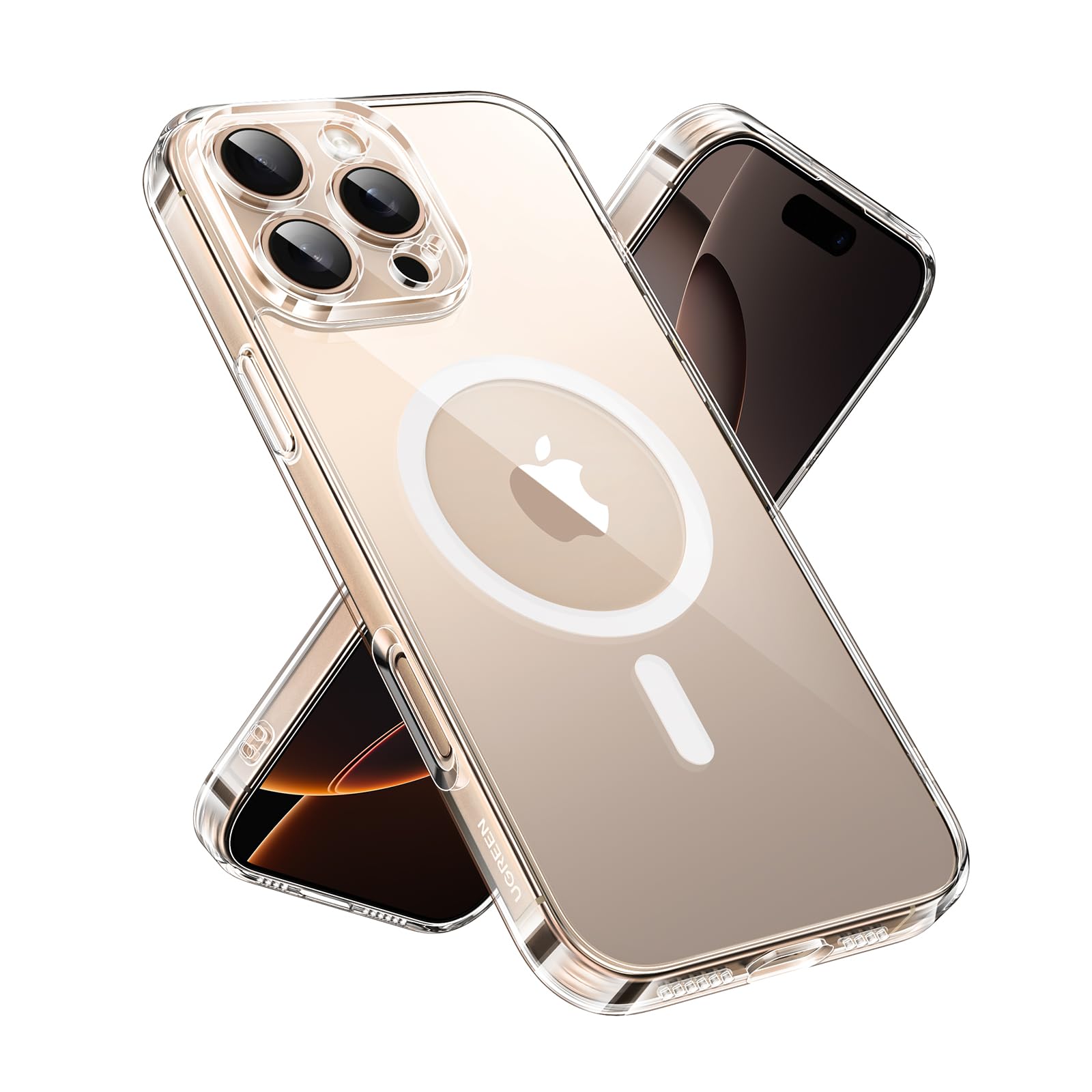 یوگرین کیس iPhone 16 Pro Max MagSafe (MagU)، فناوری نوآورانه iCrystal Tech Clear Cover، محافظت MIL-Grade، مقاوم در برابر خط و خش، محافظ دوربین، طراحی باریک فوق‌العاده مغناطیسی، لوازم جانبی iPhone 16 Pro Max Clear MagSafe