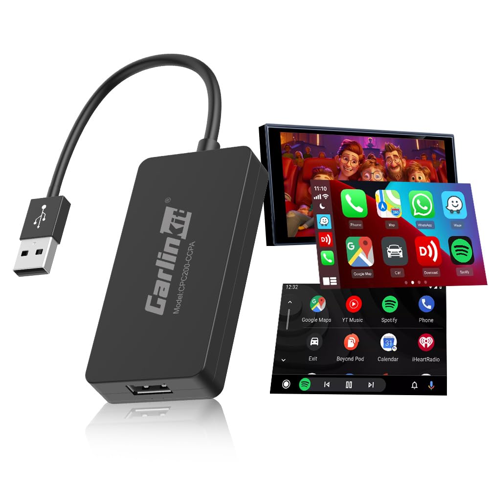 آداپتور بی‌سیم 3 در 1 Carlinkit برای رادیو اندروید خودرو، CarPlay و اندروید اوتو و تکنولوژی انعکاس صفحه در خودرو، پشتیبانی از کنترل صدا/کنترل فرمان/تاخیر کم/نصب آسان Carlinkit CCPA