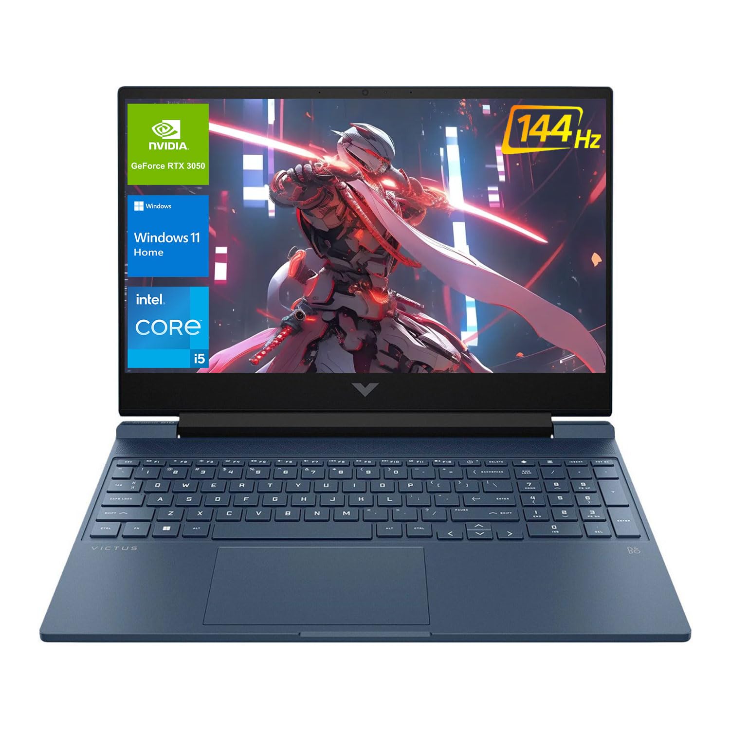 لپ تاپ بازی HP Victus 15.6 اینچی i5، 15.6" FHD 1920x1080 144Hz، Intel Core i5-12450H، NVIDIA GeForce RTX 3050، 16GB RAM، 1TB SSD، صفحه کلید با نور پس زمینه، تاچ پد، خواننده کارت حافظه SD، دوربین (ارتقاء) 16GB RAM | 1TB SSD