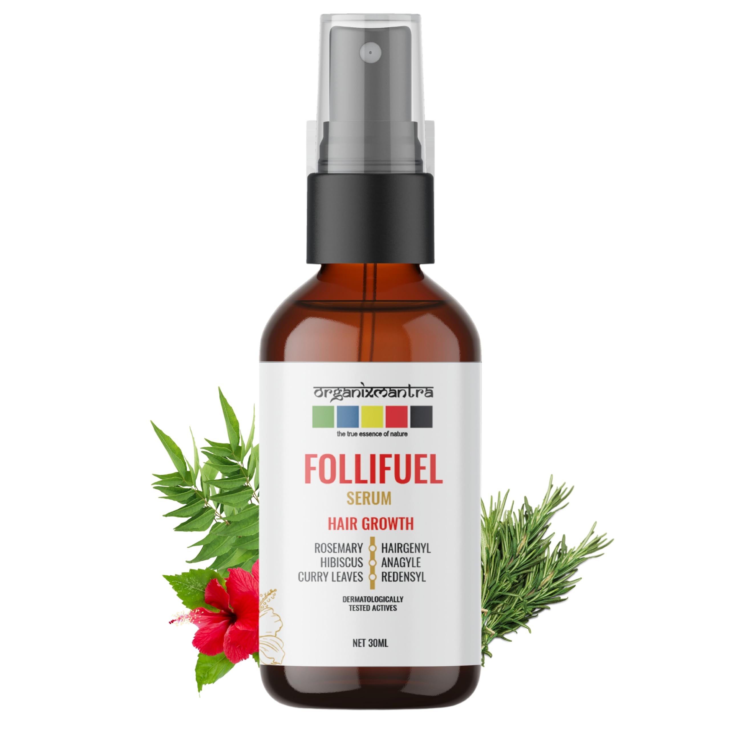 سرم رشد موی Organix Mantra FolliFuel با Anageline، Hairgenyl، Redensyl، رزماری، آبگوشته و برگ کاری | ترویج رشد مو، تقویت ریشه‌ها، تغذیه‌ی پوست سر - ۳۰ میلی‌لیتر