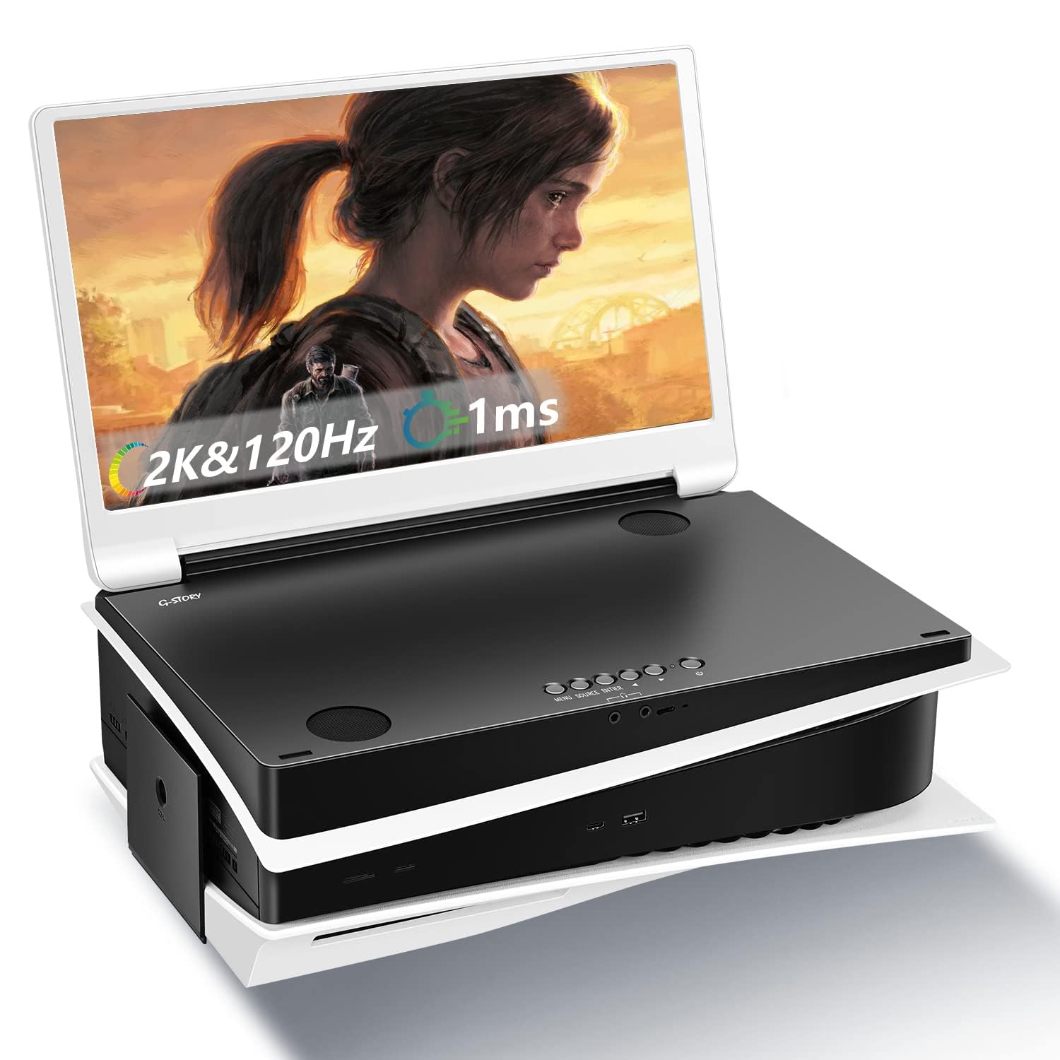 مانیتور قابل حمل G-STORY 15.6 اینچ IPS 2K با نمایش 120Hz به همراه PS5 (درون جعبه نیست) 2560X1440 با 2 پورت HDMI، تطبیق‌پذیری رایگان، دارای 2 عدد بلندگوی استریو چندرسانه‌ای، رنگ سفید (2K و 120Hz)