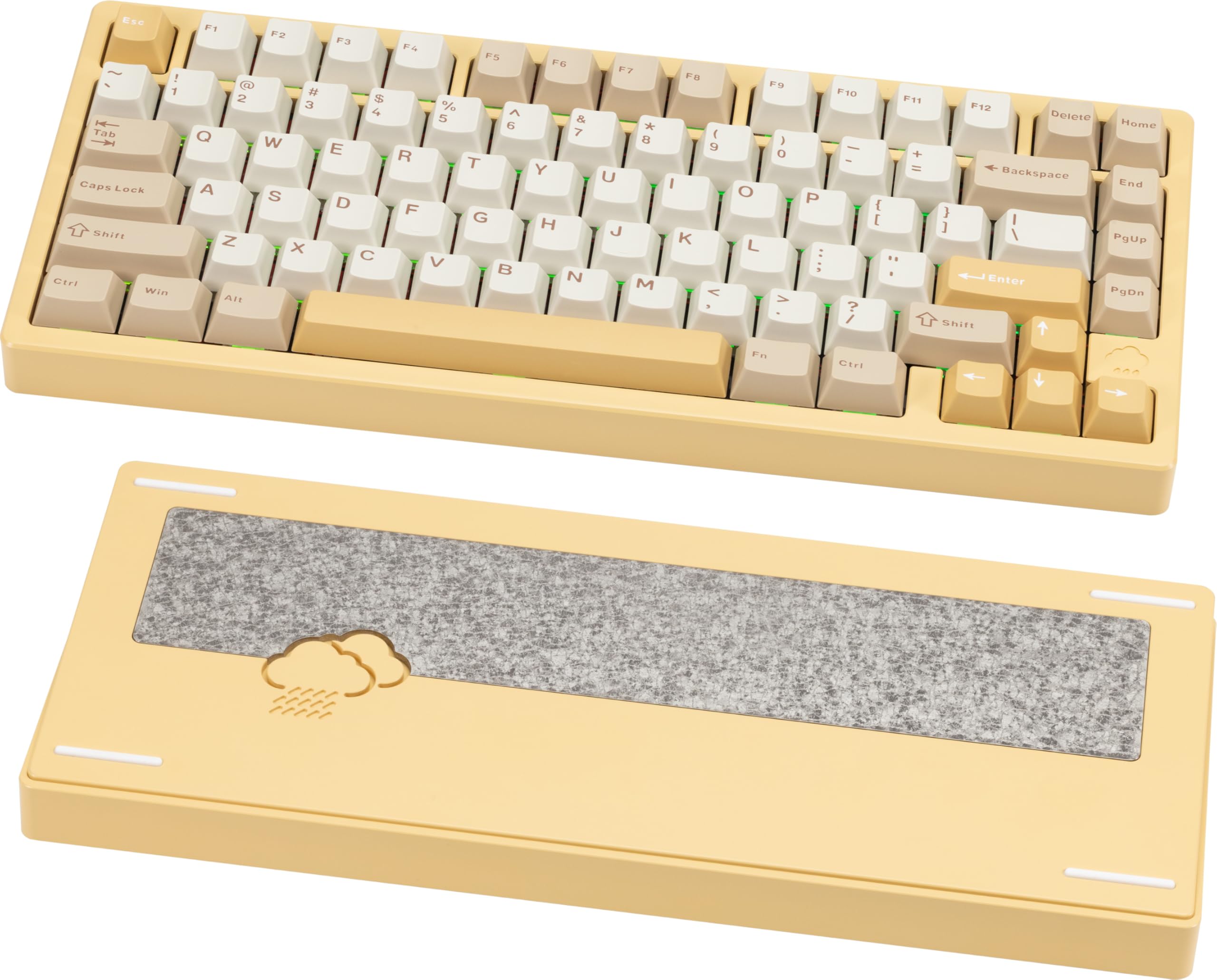 کیبورد مکانیکال KEEBMONKEY WOBKEY Rainy 75 CNC آلومینیوم HMX/JWK/Cocoa Switches با اتصال سه حالته با صدای برتر، رنگارنگ/FR4/Silver SUS304/7000mAh/WOB Switch (Pro - زرد) پرو Jaune