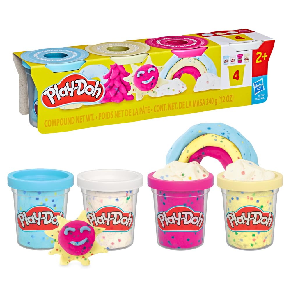 بسته 4 تایی خمیر مدلینگ کانفتی Play-Doh، اسباب بازی خیال پردازی، هنر و صنایع دستی برای کودکان 2 سال به بالا، 4 عدد لیوان کانفتی