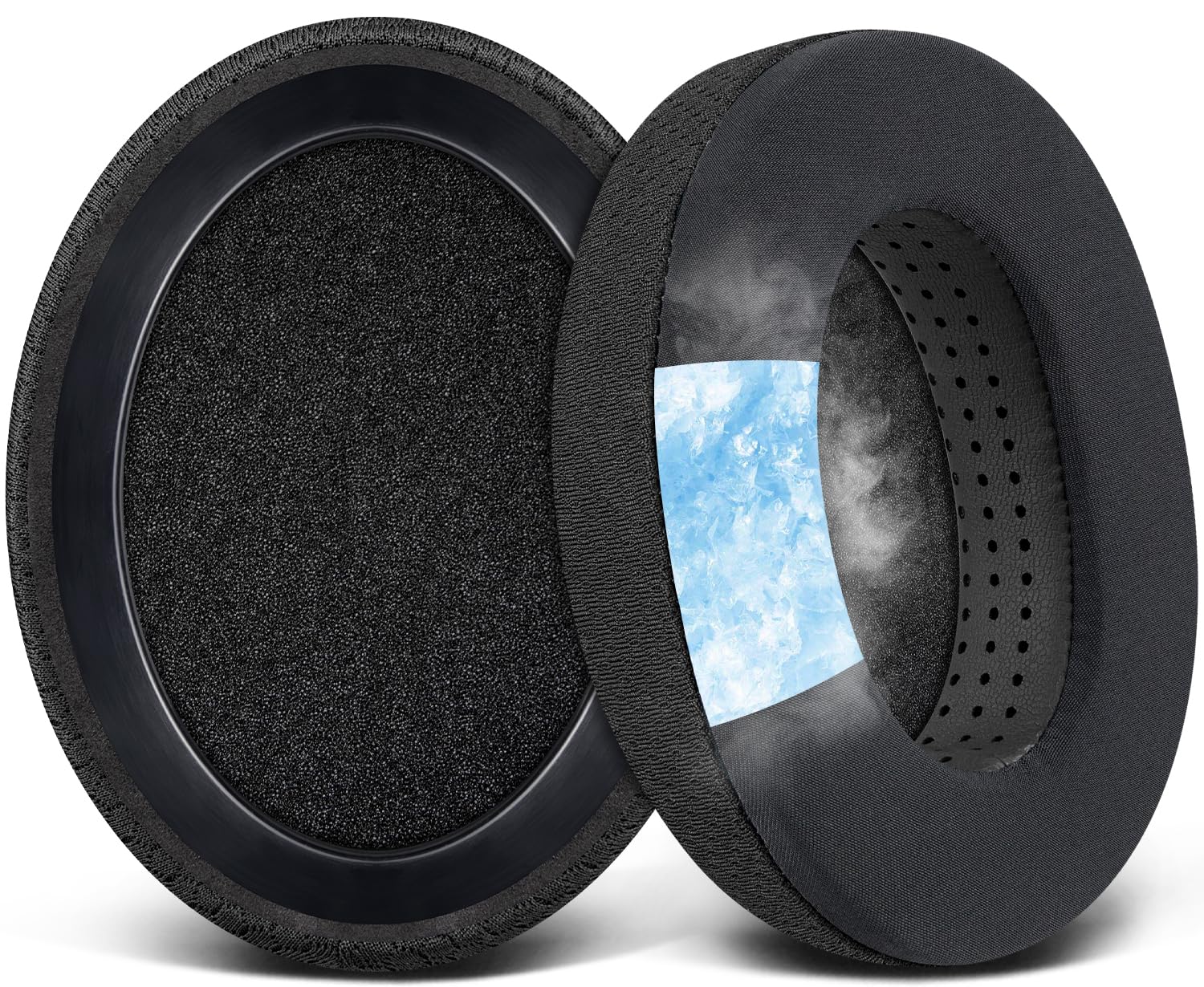 کف‌گوشی‌های خنک‌کننده گل Cooling-Gel SOULWIT برای جایگزین کردن زیرگردندانهای Sennheiser HD650، HD660 S، HD660S2، HD600، HD6XX، HD58X، HD580، HD565، HD545، HD535، هدفون‌ها، زیرگردندانهای کف‌گوشی با پارچه ابریشمی یخ - مشکی