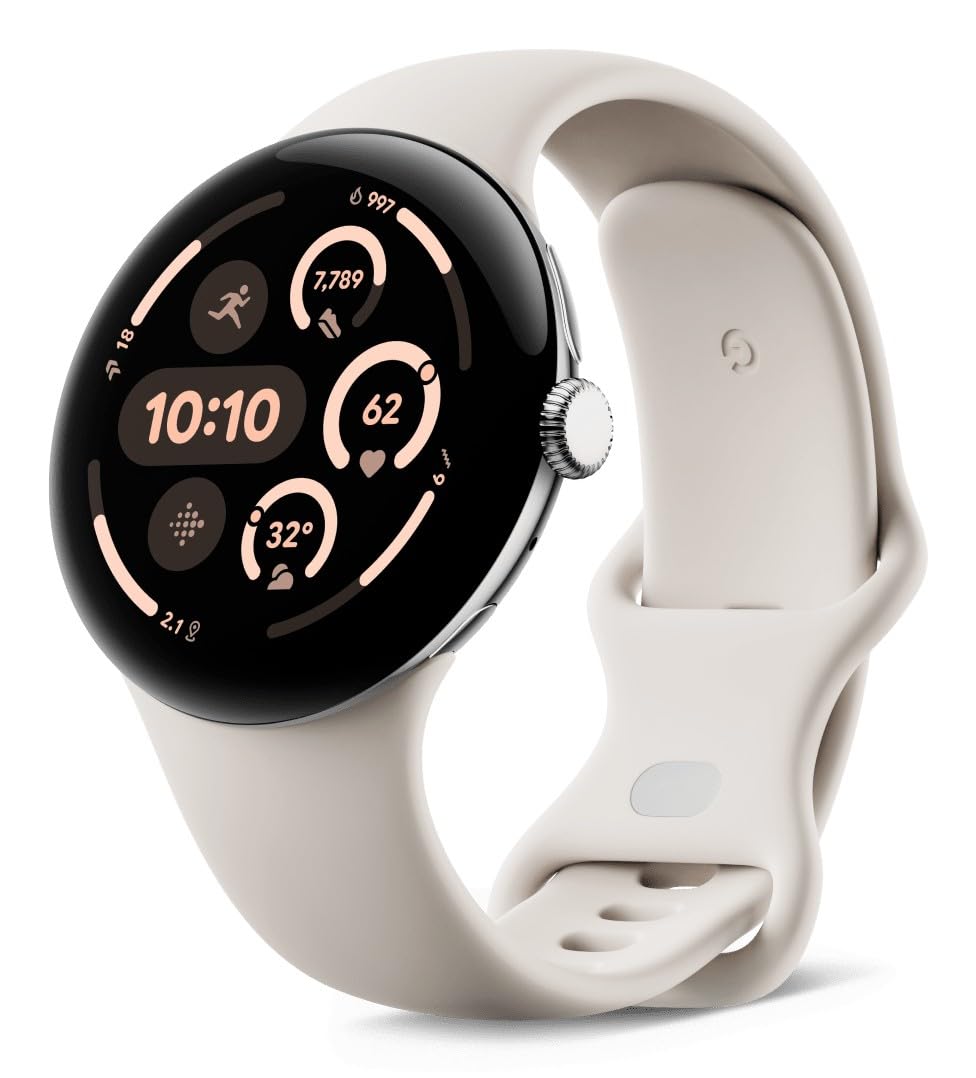 گوشی هوشمند اندروید * Google Pixel Watch 3 (45mm) * با ردیابی ضربان قلب، اجرا پیشرفته از Fitbit، بینش های فیتنس و باتری 24 ساعته - مورد آلومینیومی نقره ای شفاف و نسخه - باند پرسلن - سیلور LTE شفاف / پرسلن LTE