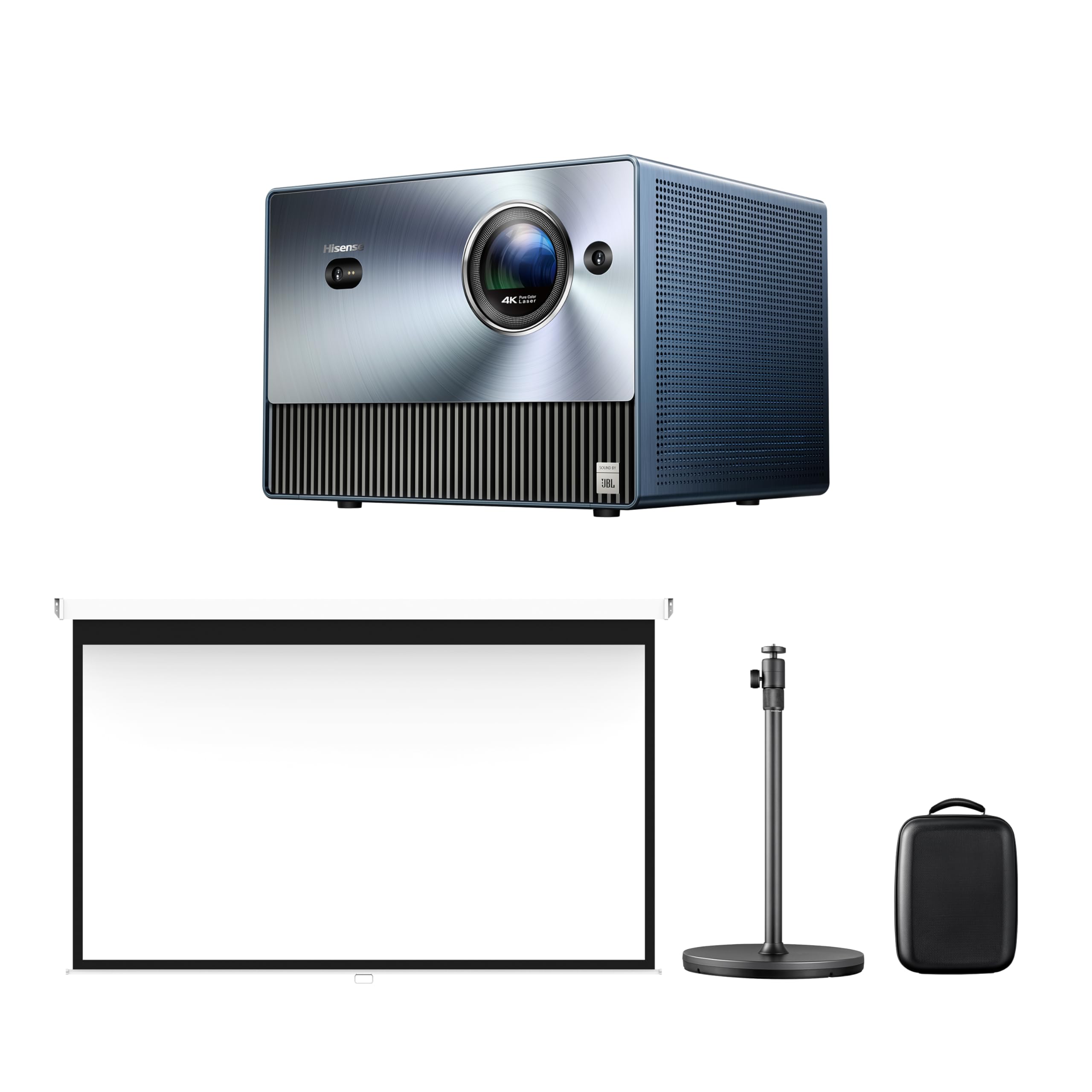 پروژکتور قابل‌حمل منی پرتابل لیزری 4K UHD تریپل کالر RGB Hisense C1 Bundle + صفحه 120اینچی + استند کفی + کیف حمل، تا 300اینچ، سیستم عامل ویدا + 1 سال شاهد + 3 سال گارانتی برند آسیستنس Bundle C1 Bundle