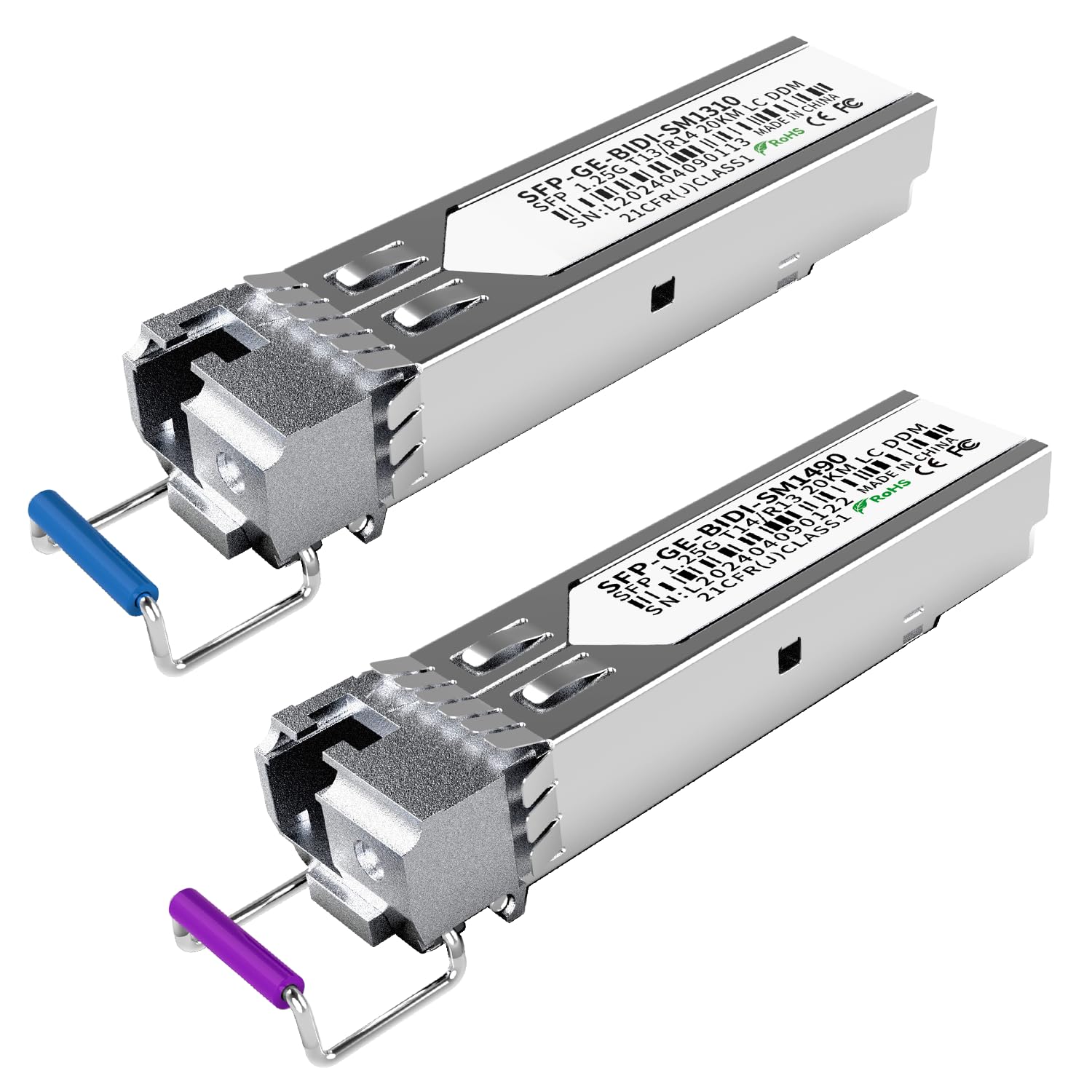 یک جفت ترنسیور SFP 1.25G Bidi، ماژول فیبر LC SingleMode Simplex 1000Base-BIDI برای Cisco GLC-BX-D، Ubiquiti UniFi UF-SM-1G-S، Mikrotik و دیگر دستگاه‌ها، SMF 1490nm/1310nm، DDM، تا 20 کیلومتر، ماژول SFP BIDI 2 عدد 1310nm/1490nm