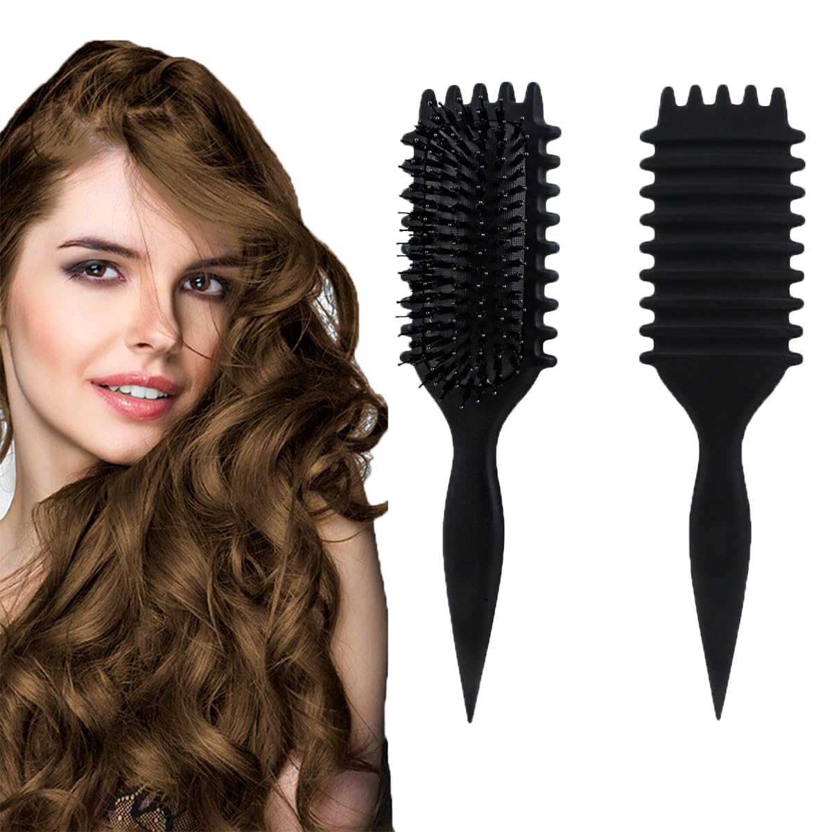 برس حالت دهن کرول ECVV® - برس موهای موجی با کیفیت بالا، مناسب موهای تاشدگی، تخصصی برای شکل دهی و بهبود موهای شما (رنگ: مشکی)