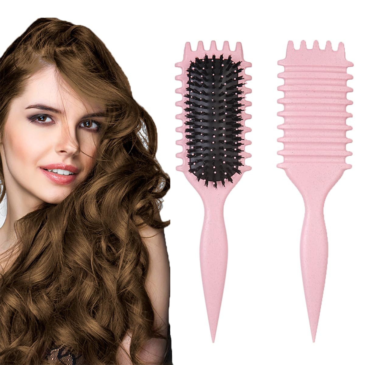 برس مدل Bounce Curl Define ECVV® - برس موهای ضخیم و مجعد با کیفیت بالا، برس مرطوب و خشک، ابزار ضروری برای شکل دادن و بهبود موهای مجعد شما (رنگ: صورتی)