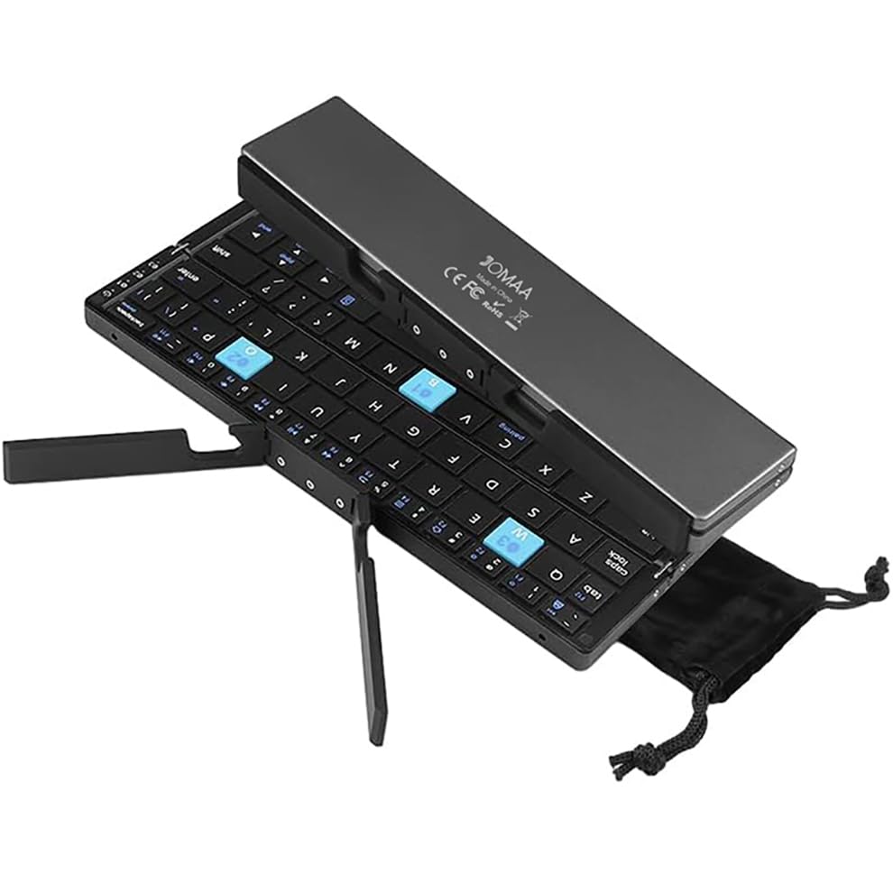 کیبورد بی‌سیم قابل‌تاشو و کوچک JOMAA Mini BT ساکت، قابل‌شارژ و قابل‌حمل برای تلفن همراه و آیپد (مشکی)