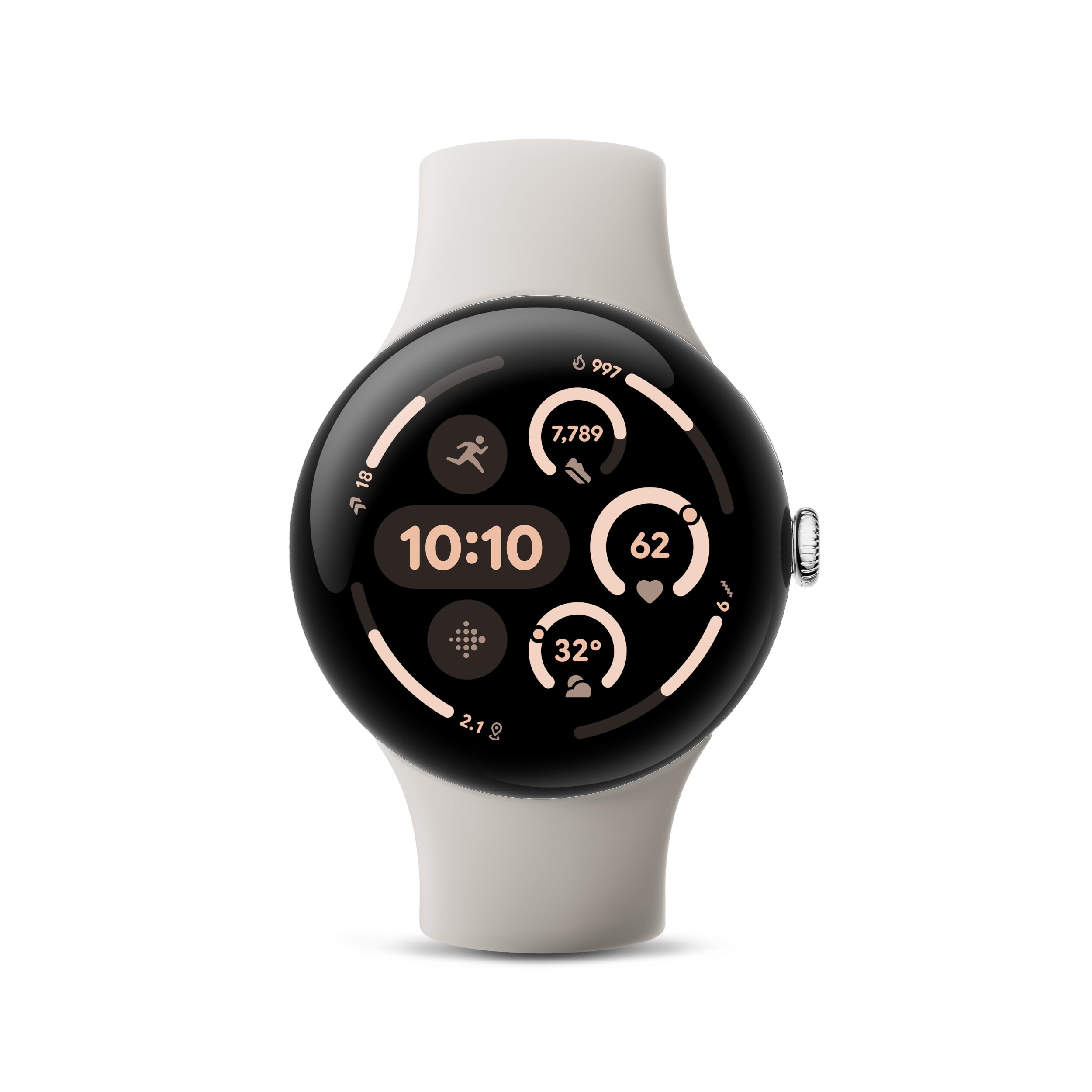 ساعت هوشمند Google Pixel Watch 3 (45 میلی‌متر) - مدل جدیدترین - Android Smartwatch، پیگیری ضربان قلب، فعالیت دویدن پیشرفته Fitbit، بررسی‌های تناسب اندام، باتری ۲۴ ساعته - قاب آلومینیوم نقره ای درخشان - بند پرسلن - Wi-Fi - بند پرسلن 45 میلی‌متر - Wi-Fi