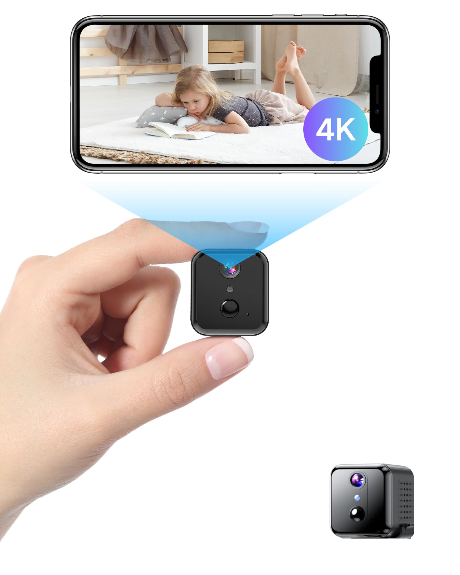 دوربین امنیتی داخلی بی‌سیم LuminiCam، دوربین هوشمند 2K HD Wi-Fi برای خانه، برنامه تلفن، تشخیص حرکت هوش مصنوعی، دید در شب خودکار، عمر باتری 120 روزه در حالت آماده‌به‌کار، ذخیره سازی در ابر و کارت حافظه SD، دوربین نگهبان