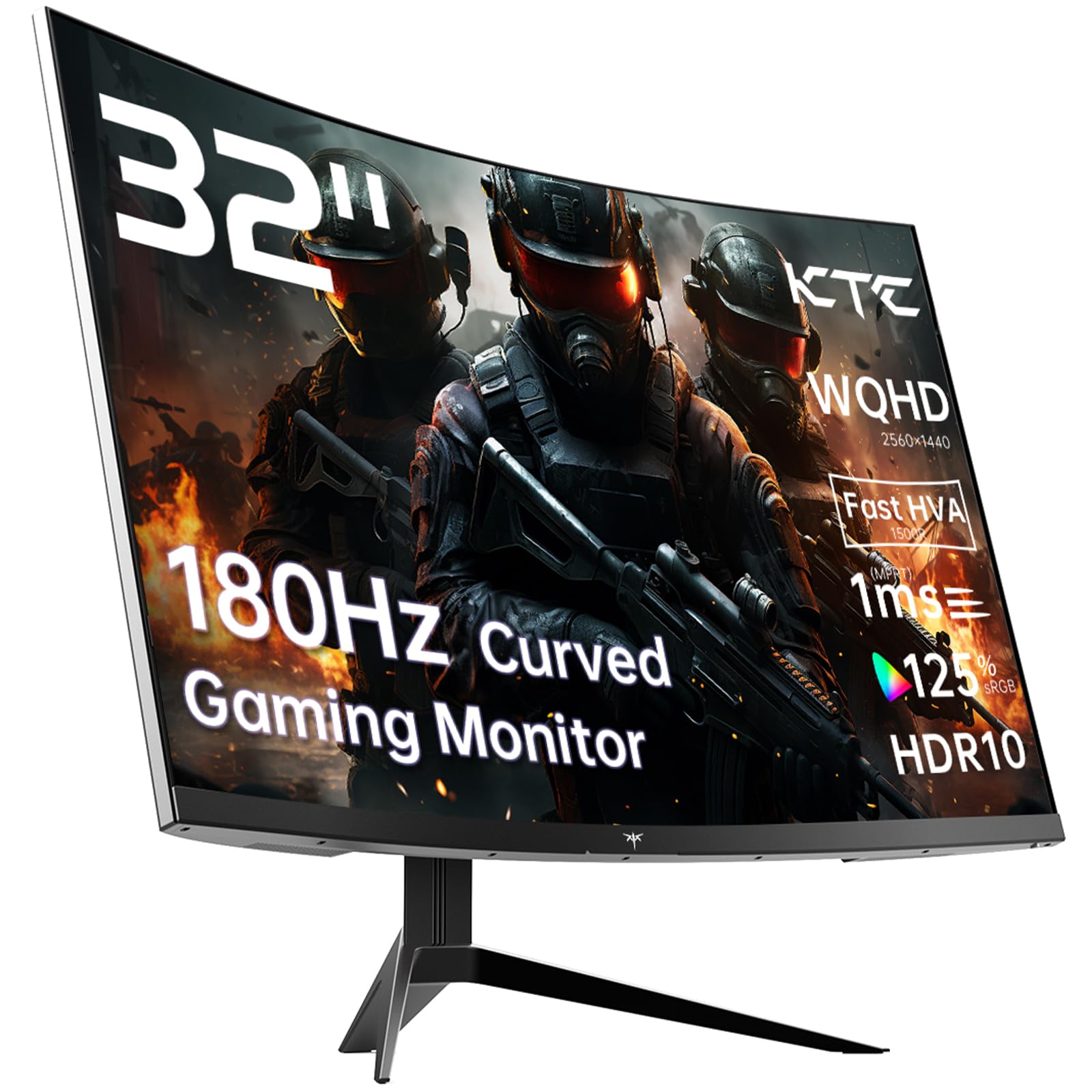 مانیتور بازی 32 اینچی KTC، دور (Curved) با نرخ تازه‌سازی 180Hz، کیفیت QHD (2560x1440p)، زمان پاسخگویی 1ms MPRT، مانیتور کامپیوتر 2K، نمایشگر HVA 1500R، فناوری FreeSync Premium، HDR، 120% sRGB، پورت‌های DisplayPort/HDMI/USB، پشتیبانی از استاندارد Vesa، مانیتور PC برای گیمرها، دور و بزرگ با نرخ تازه‌سازی 180Hz و کیفیت QHD
