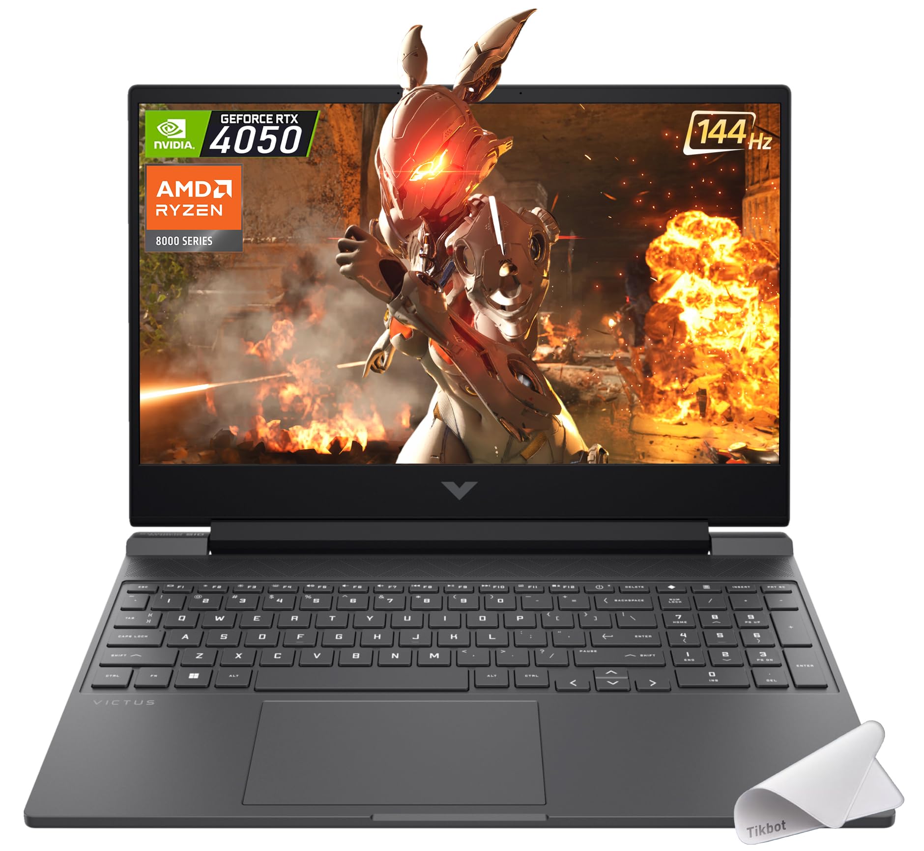 لپ تاپ بازی HP Victus، صفحه نمایش 15.6 اینچی FHD IPS 144Hz، AMD Ryzen 5-8645HS، NVIDIA GeForce RTX 4050، Wi-Fi 6، صفحه کلید پشتیبانی از نور پس‌زمینه، ویندوز 11 Home، همراه با پد موس (8 گیگابایت رم | 512 گیگابایت حافظه داخلی PCIe SSD)