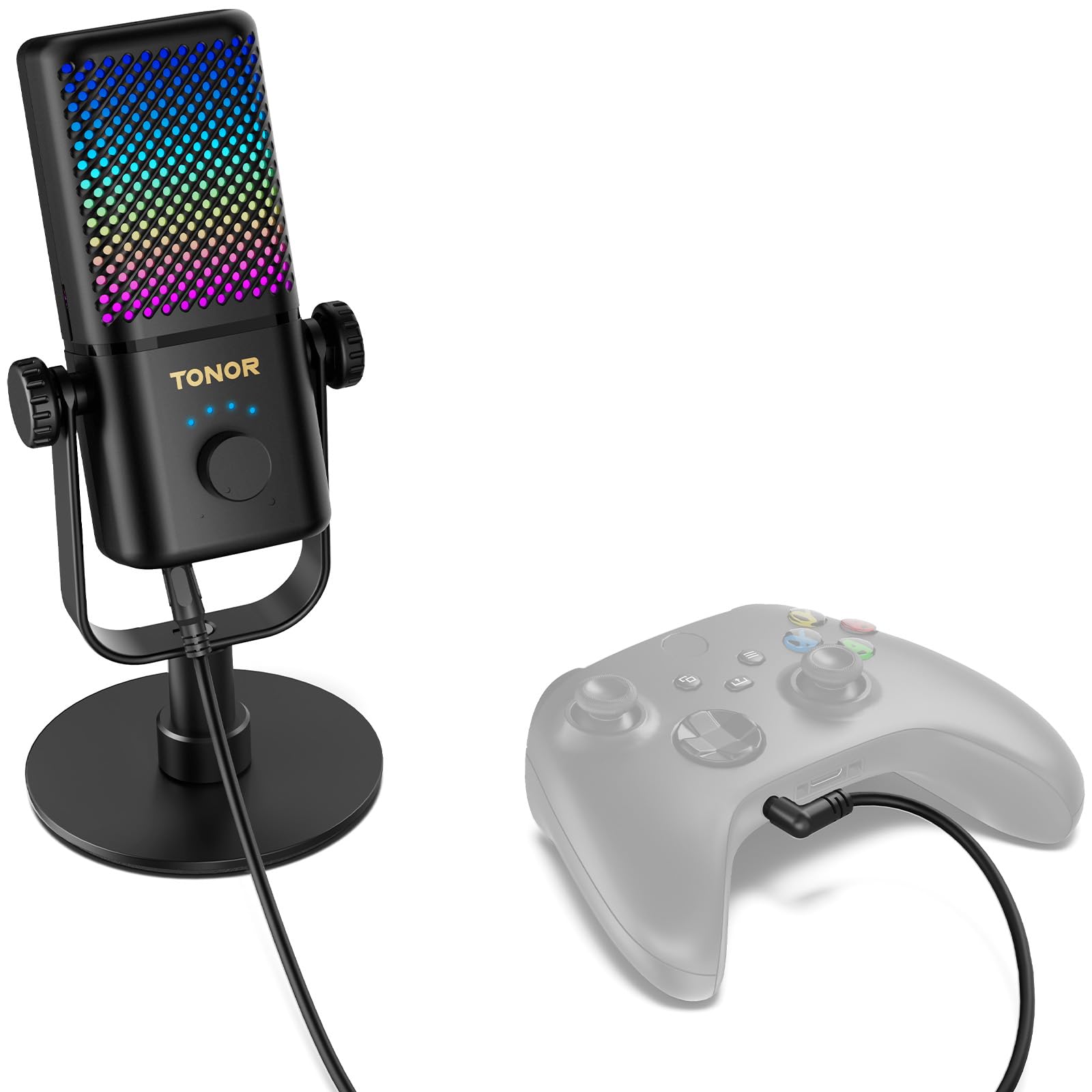 میکروفون بازی TONOR سازگار با Xbox، میکروفون استریمینگ کاندنسر RGB با عمر باتری ۳۰ ساعته، کم نویز، مانیتورینگ، کنترل گین، سکوت سریع، شارژ سریع، سازگار با کارت Capture TCX3