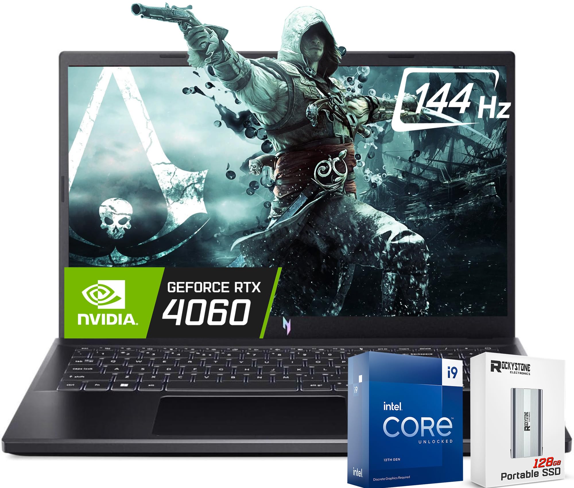 لپتاپ بازی ایسر Nitro V 15 Premium، پردازنده اینتل ۱۴ هسته‌ای i9-13900H، صفحه نمایش ۱۵.۶ اینچی 144Hz FHD IPS، کارت گرافیک NVIDIA GeForce RTX 4060 8GB GDDR6، ۳۲GB RAM DDR5، یک ترابایت حافظه SSD، همراه با یک ترابایت حافظه SSD قابل حمل، ویندوز ۱۱ هوم 32GB|1TB SSD Windows 11 هوم
