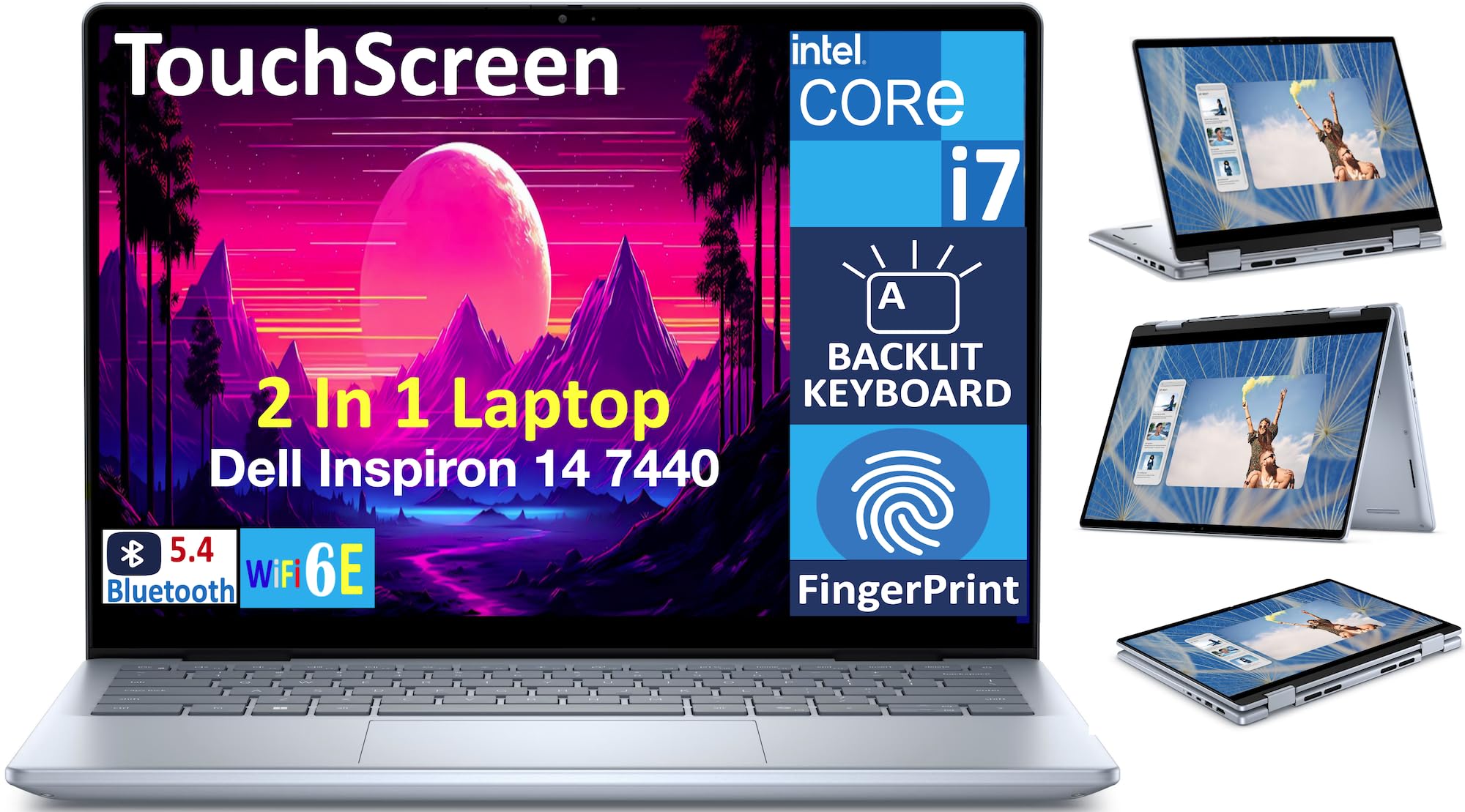 لپ تاپ تجاری DELL (ارتقاء یافته) Inspiron 7440 2-in-1 با صفحه نمایش لمسی 14.0 اینچی WUXGA (اینتل کور 7 ١٥٠ یو، ٣٢ گیگابایت رم DDR5، ١ ترابایت حافظه SSD PCIe، صفحه کلید با نور پس زمینه، اثر انگشت، WiFi 6E، بلوتوث 5.3، خواننده کارت SD، وبکم، ویندوز ۱۱ پرو) ٣٢ گیگابایت رم|١ ترابایت حافظه SSD ویندوز ۱۱ پرو