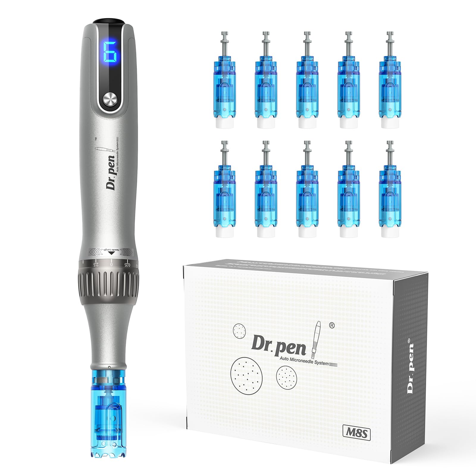 دستگاه میکرونیدلینگ بی‌سیم Dr. Pen M8S با کیت ابزار مراقبت از پوست برای جلوگیری از پیری، جوش و چین و چروک‌ها با ۵ عدد سوزن ۱۸ پین و ۵ عدد سوزن ۳۶ پین