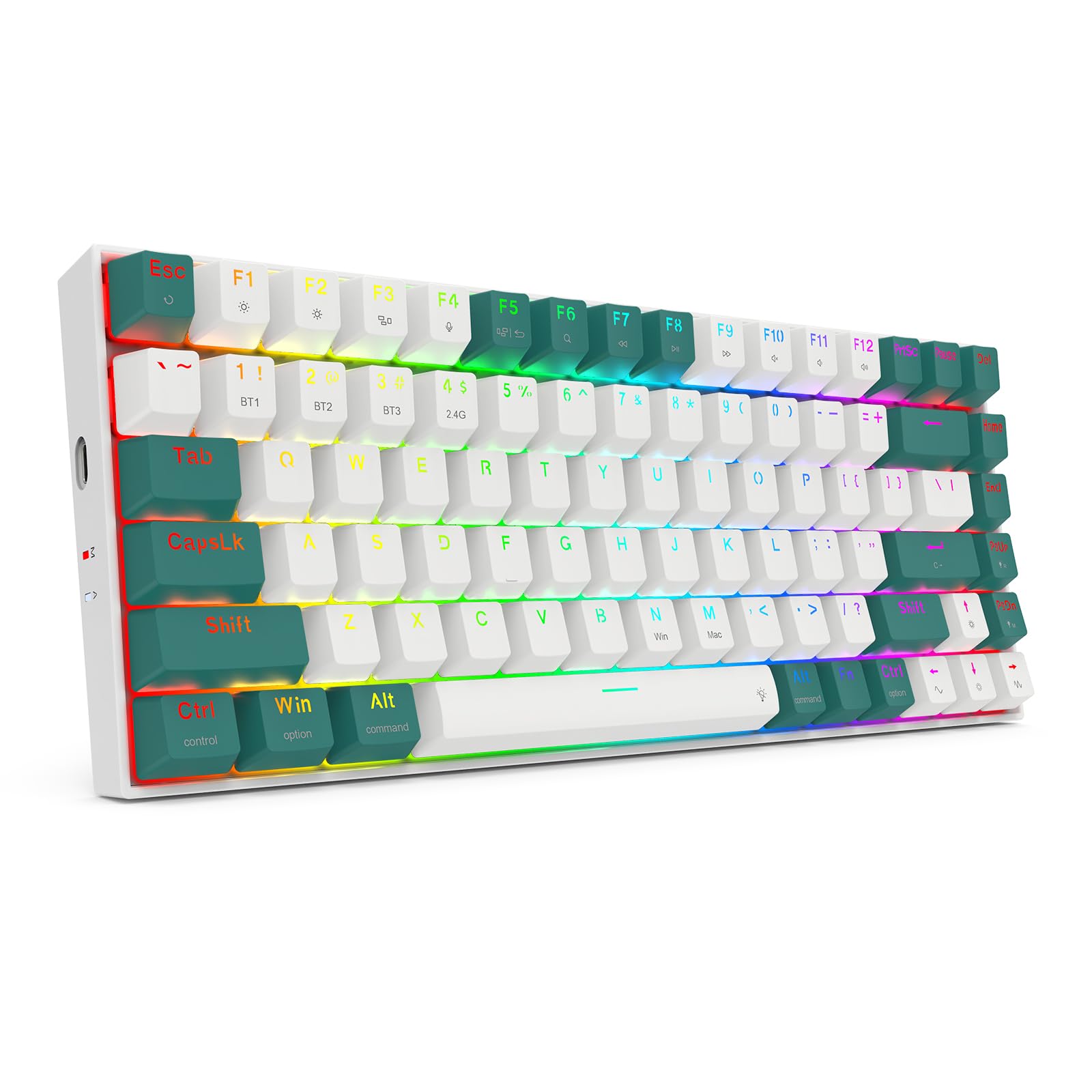 ردراگون - K678 Pro - کیبورد گیمینگ بی‌سیم مکانیکال RGB - کیبورد گیمینگ 84 کلیدهای کوچک دارای سه حالت بی‌تی/2.4گیگاهرتز/سیمی با سوئیچ هات-اسواپ - PCB نصب شده بر بستر پلیت موردی مناسب با تکنولوژی لاینیار
