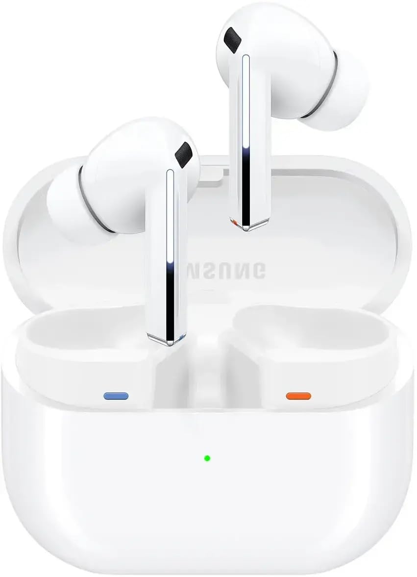 SAMSUNG Galaxy Buds 3 Pro AI هدفون بی‌سیم بلوتوث واقعی، لغو نویز، بهینه‌سازی صدا، ترجمه‌گر بلادرنگ، نسخه بازطراحی شده لاتین آمریکای جنوبی (سفید)
